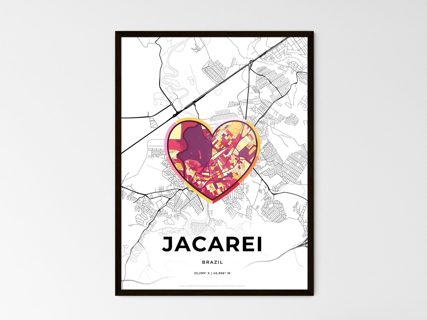 Jacarei Brazil wedding art map with heart icon