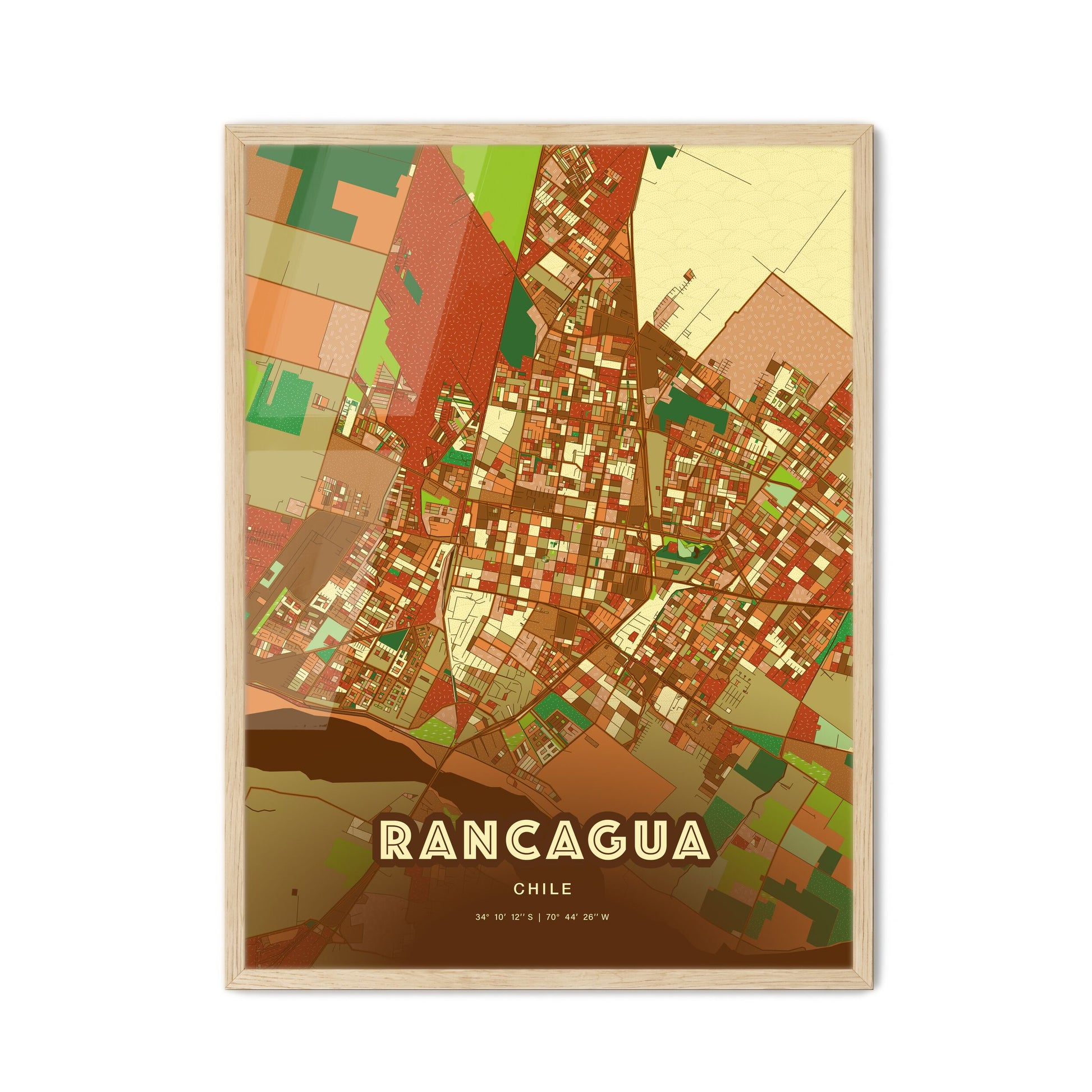 Colorful RANCAGUA CHILE Fine Art Map Farmhouse