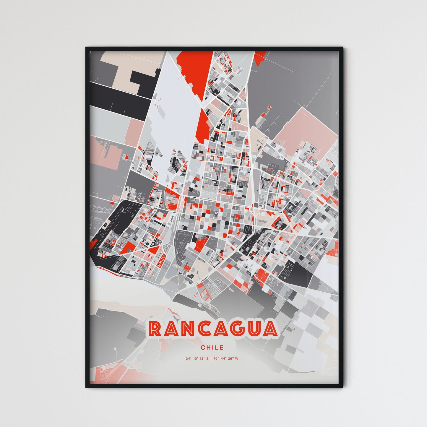 Colorful RANCAGUA CHILE Fine Art Map Modern