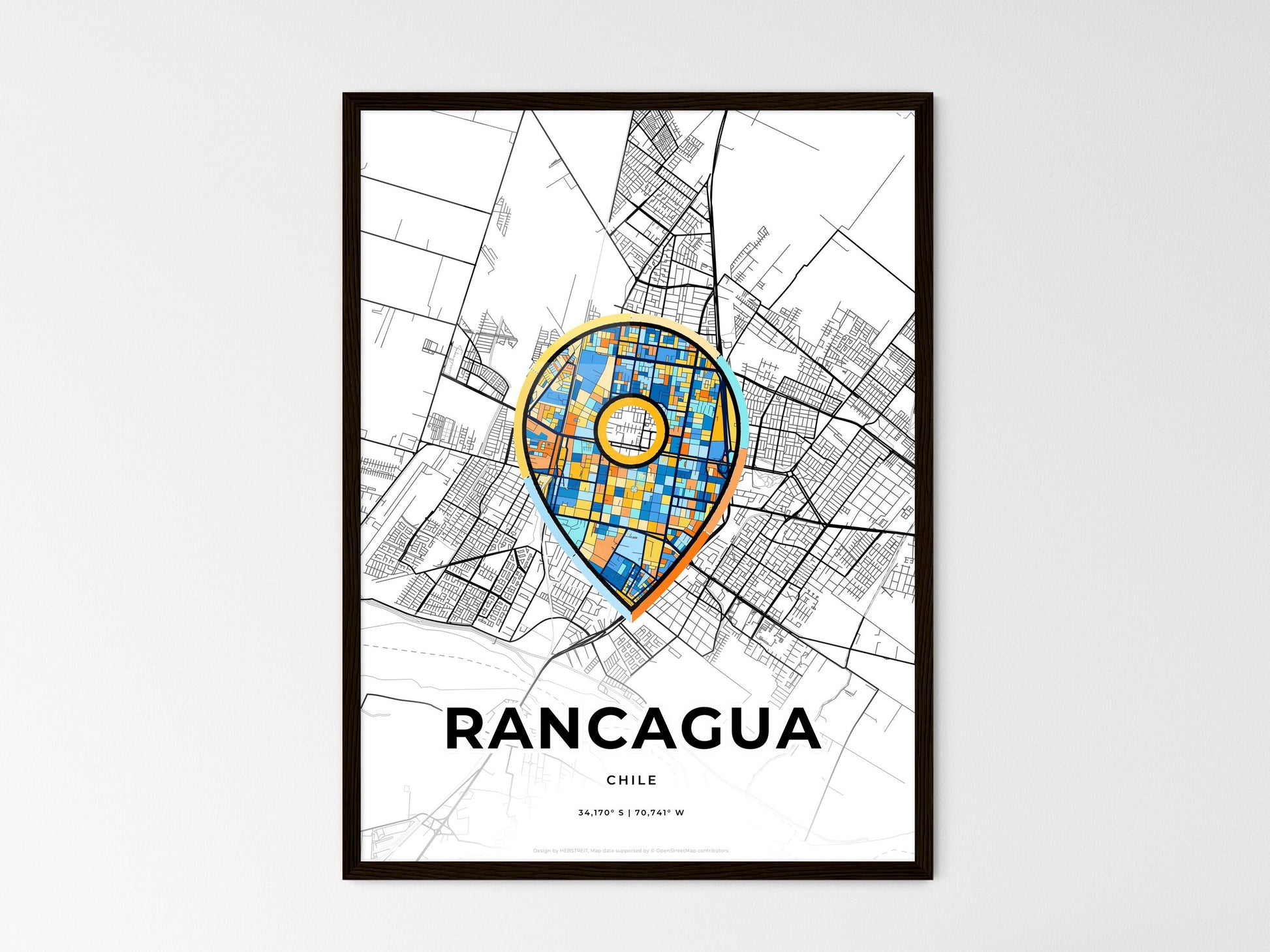 Rancagua Chile wedding art map with pointer icon
