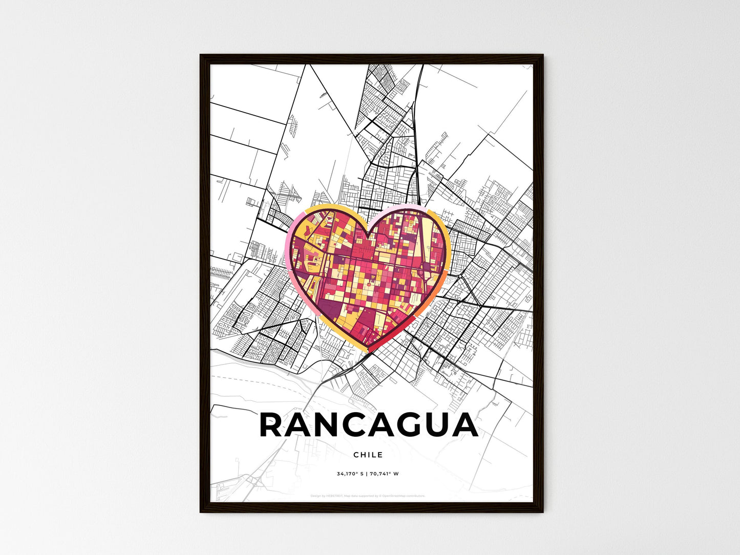 Rancagua Chile wedding art map with heart icon