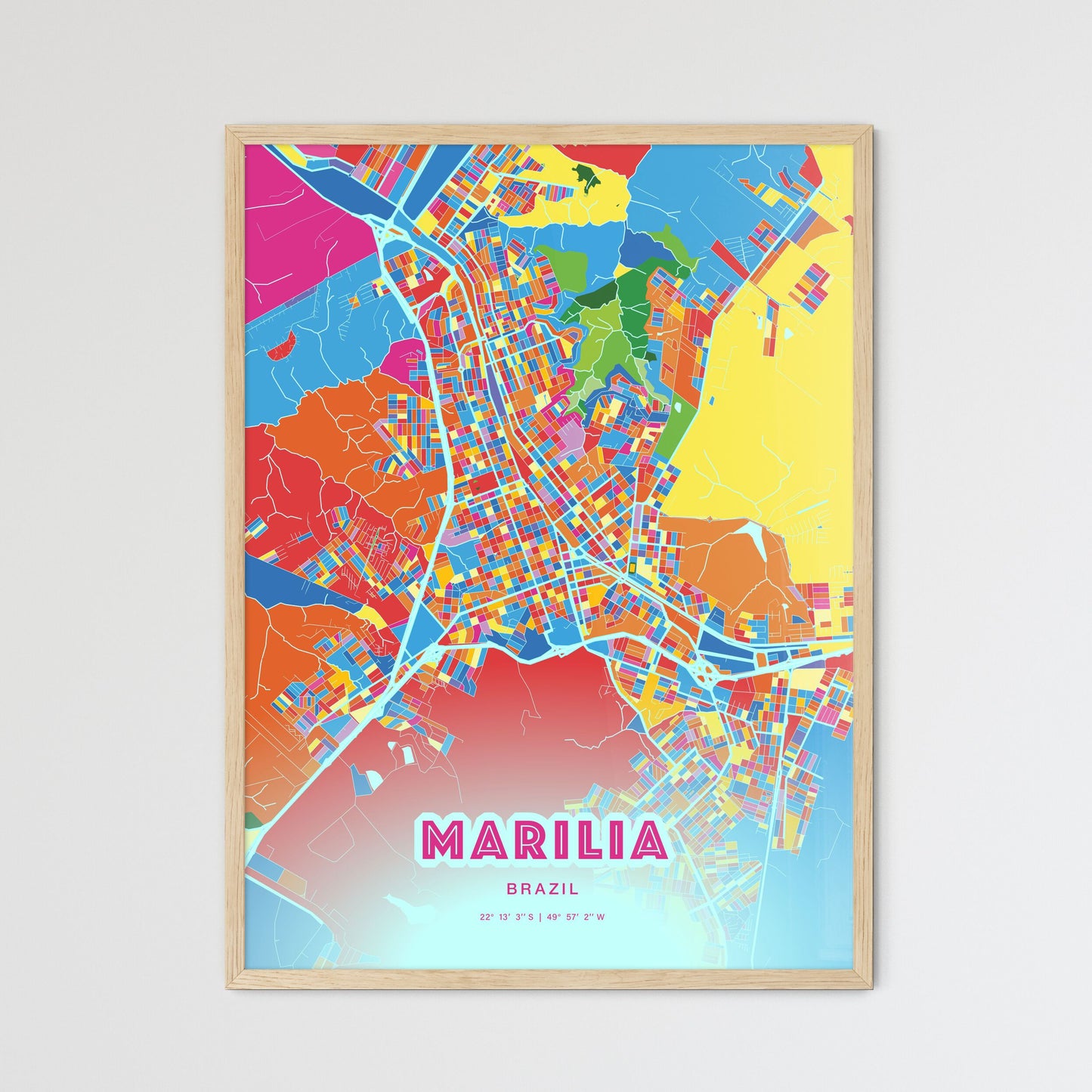 Colorful MARILIA BRAZIL Fine Art Map Crazy Colors