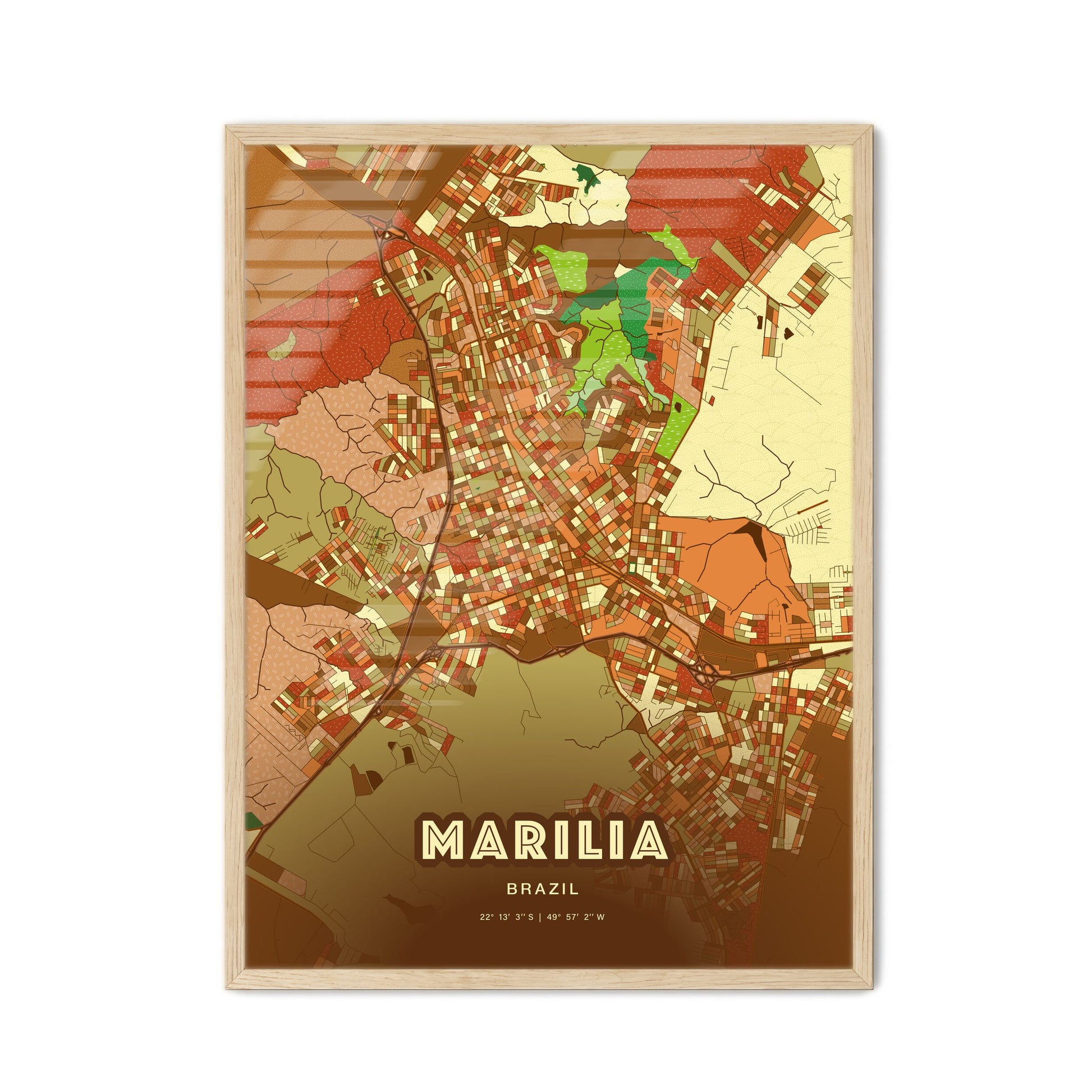 Colorful MARILIA BRAZIL Fine Art Map Farmhouse