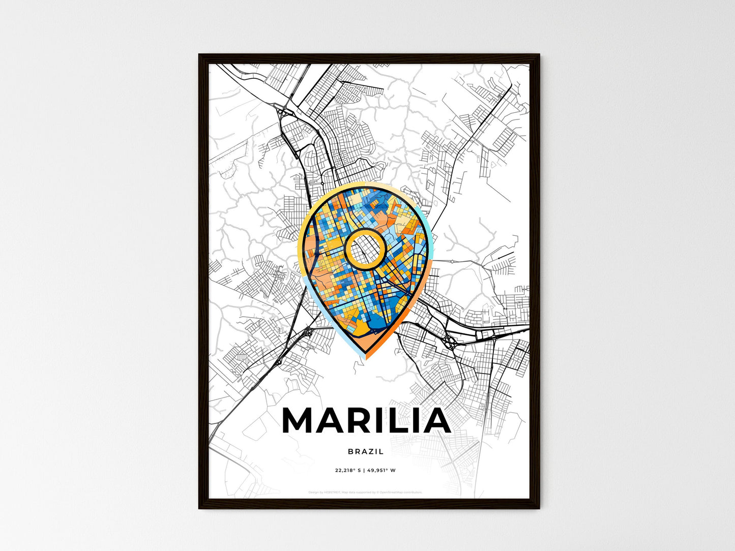 Marilia Brazil wedding art map with pointer icon