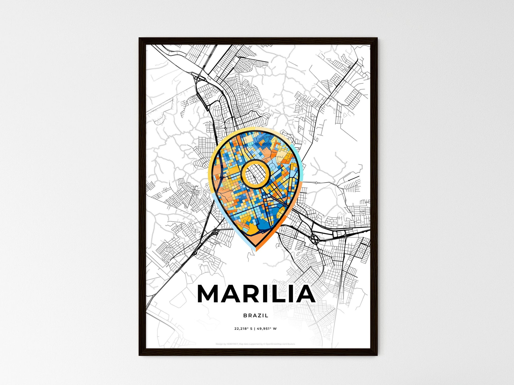 Marilia Brazil wedding art map with pointer icon