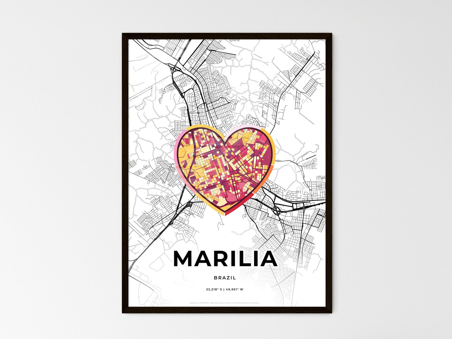 Marilia Brazil wedding art map with heart icon