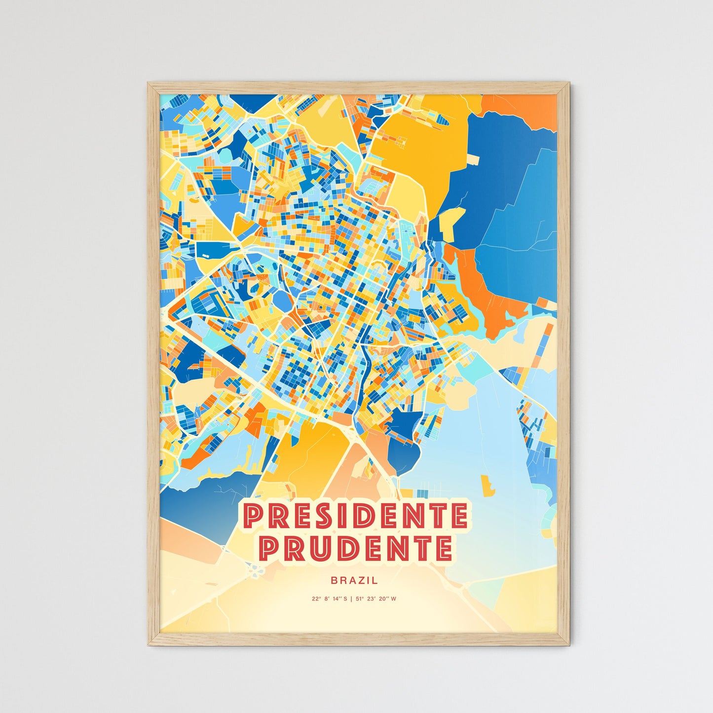 Colorful PRESIDENTE PRUDENTE BRAZIL Fine Art Map Blue Orange