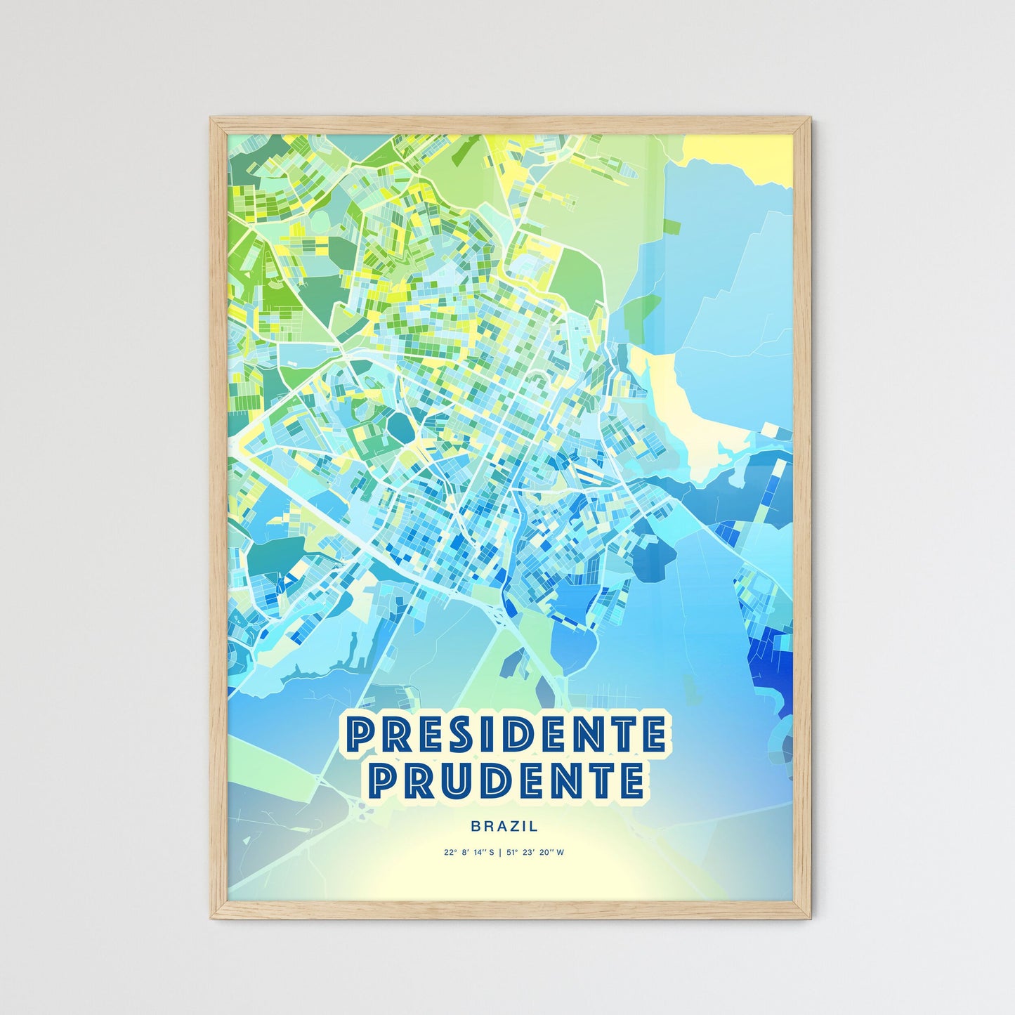 Colorful PRESIDENTE PRUDENTE BRAZIL Fine Art Map Cool Blue