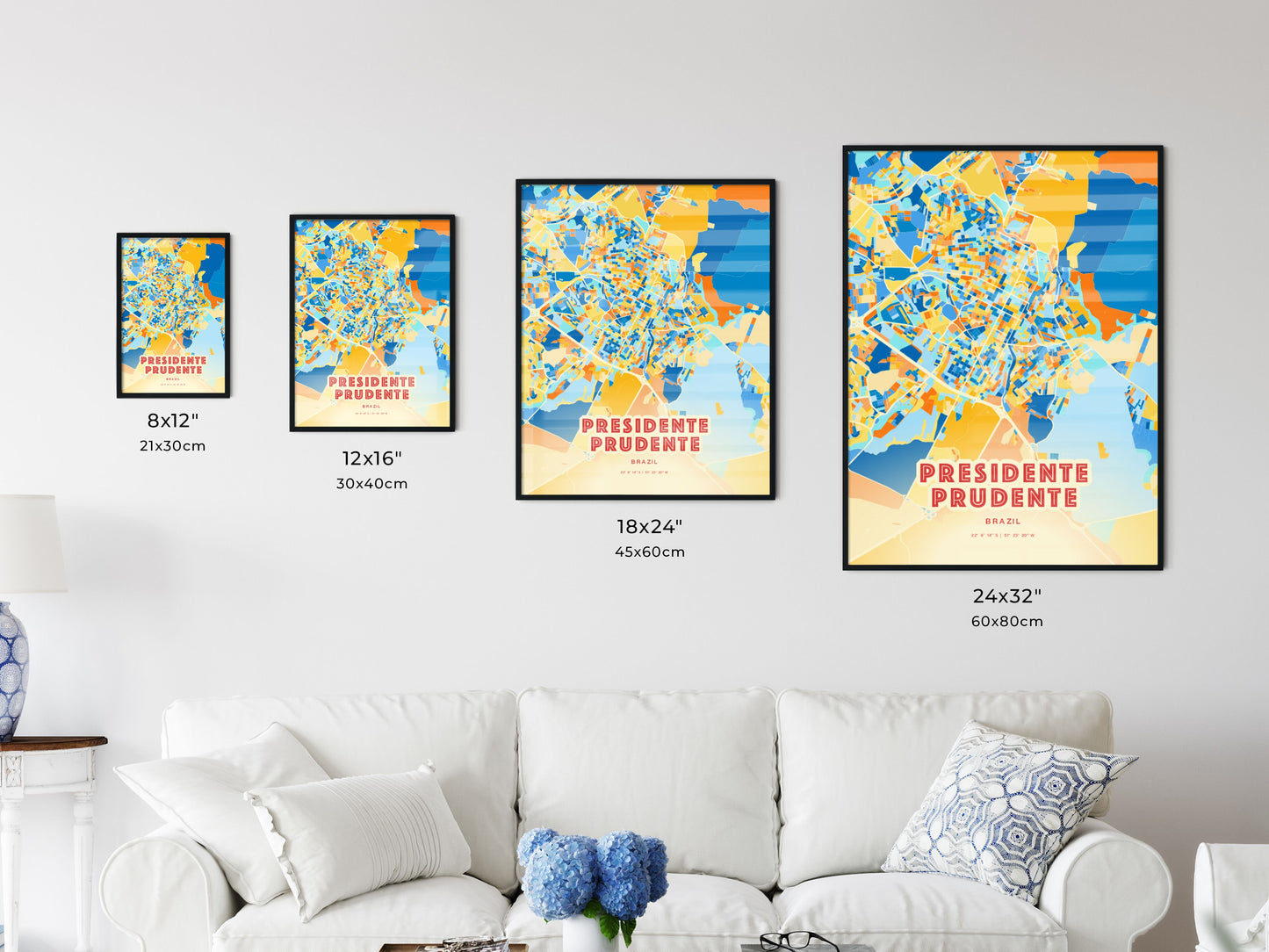 Colorful PRESIDENTE PRUDENTE BRAZIL Fine Art Map Blue Orange