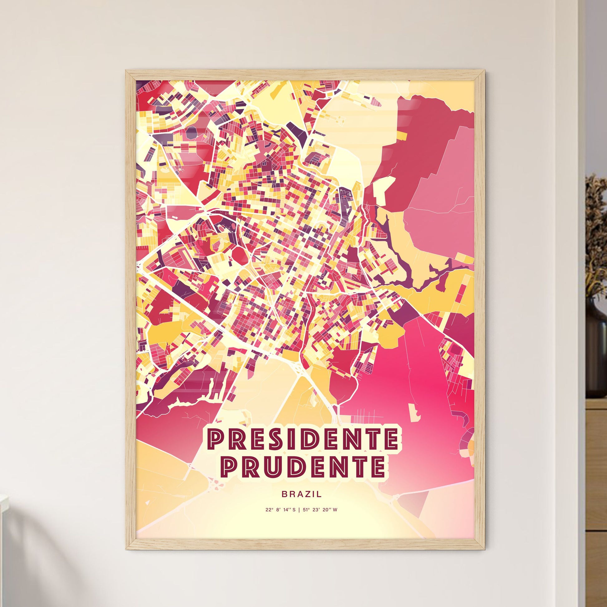 Colorful PRESIDENTE PRUDENTE BRAZIL Fine Art Map Hot Red