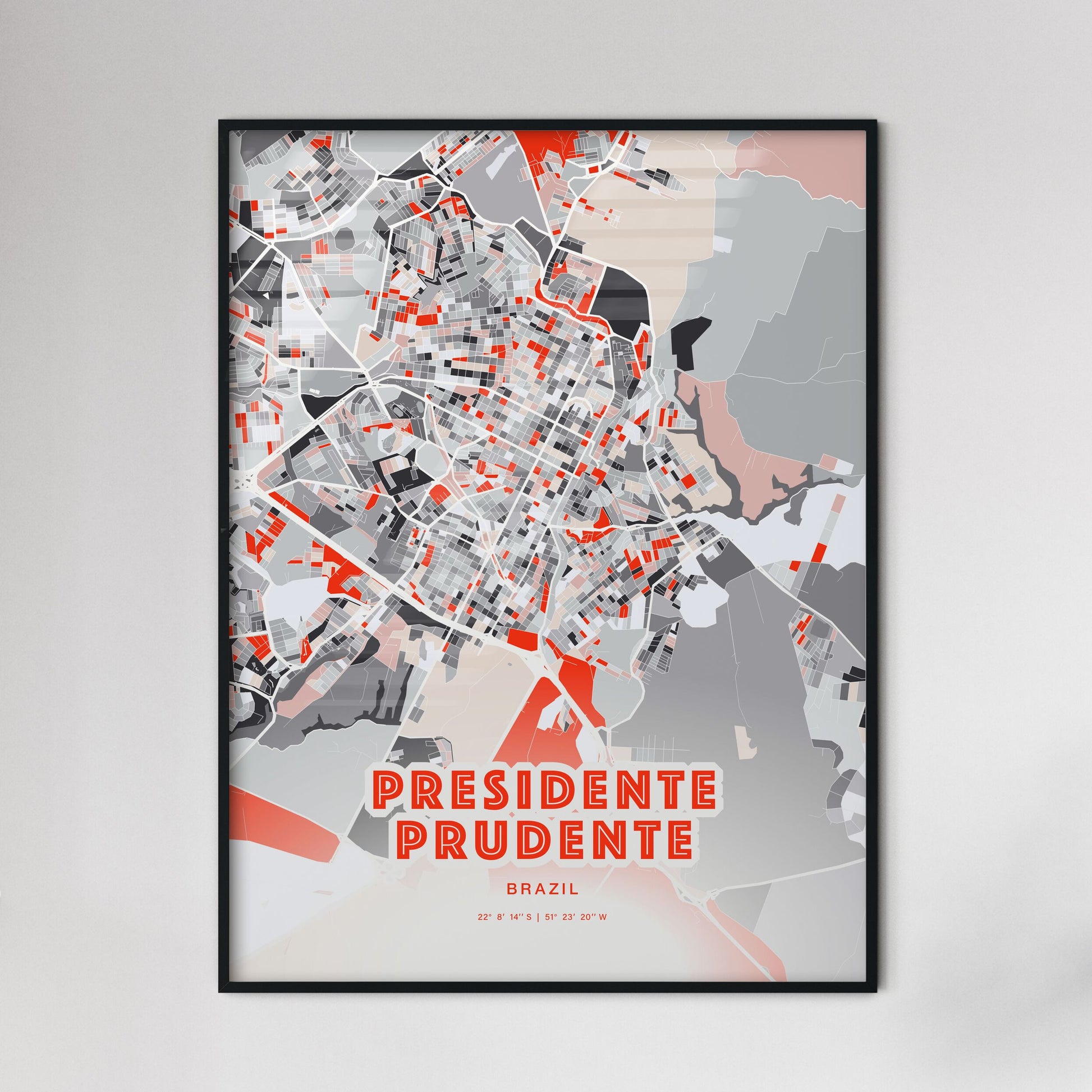 Colorful PRESIDENTE PRUDENTE BRAZIL Fine Art Map Modern