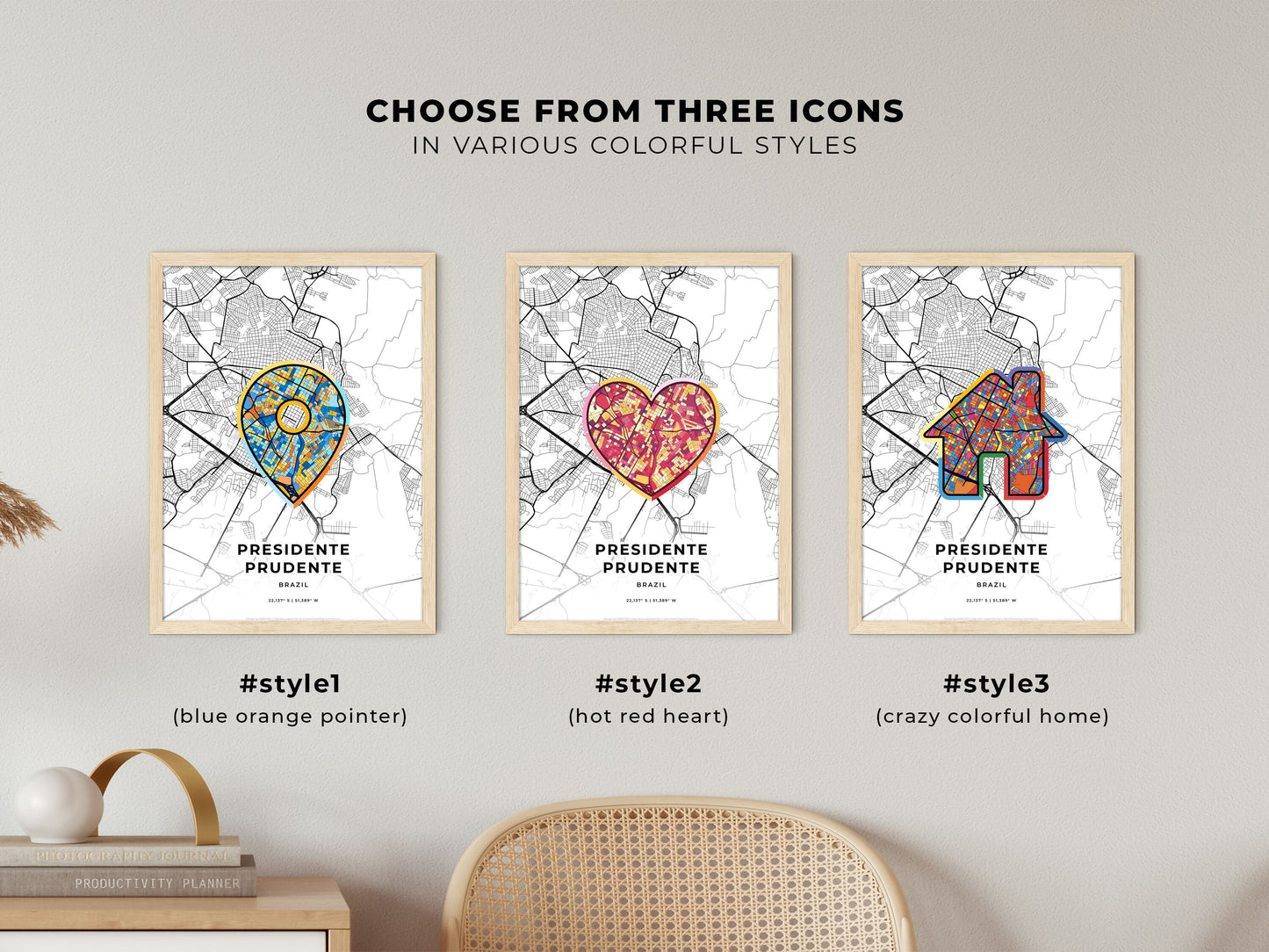 Presidente Prudente Brazil maps with colorful icons