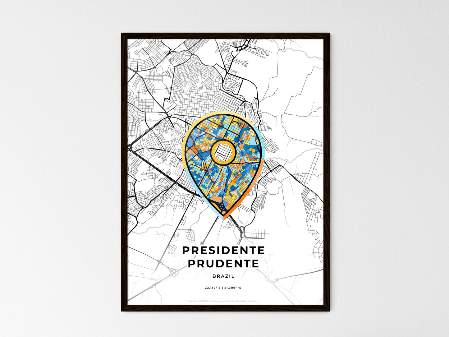 Presidente Prudente Brazil wedding art map with pointer icon