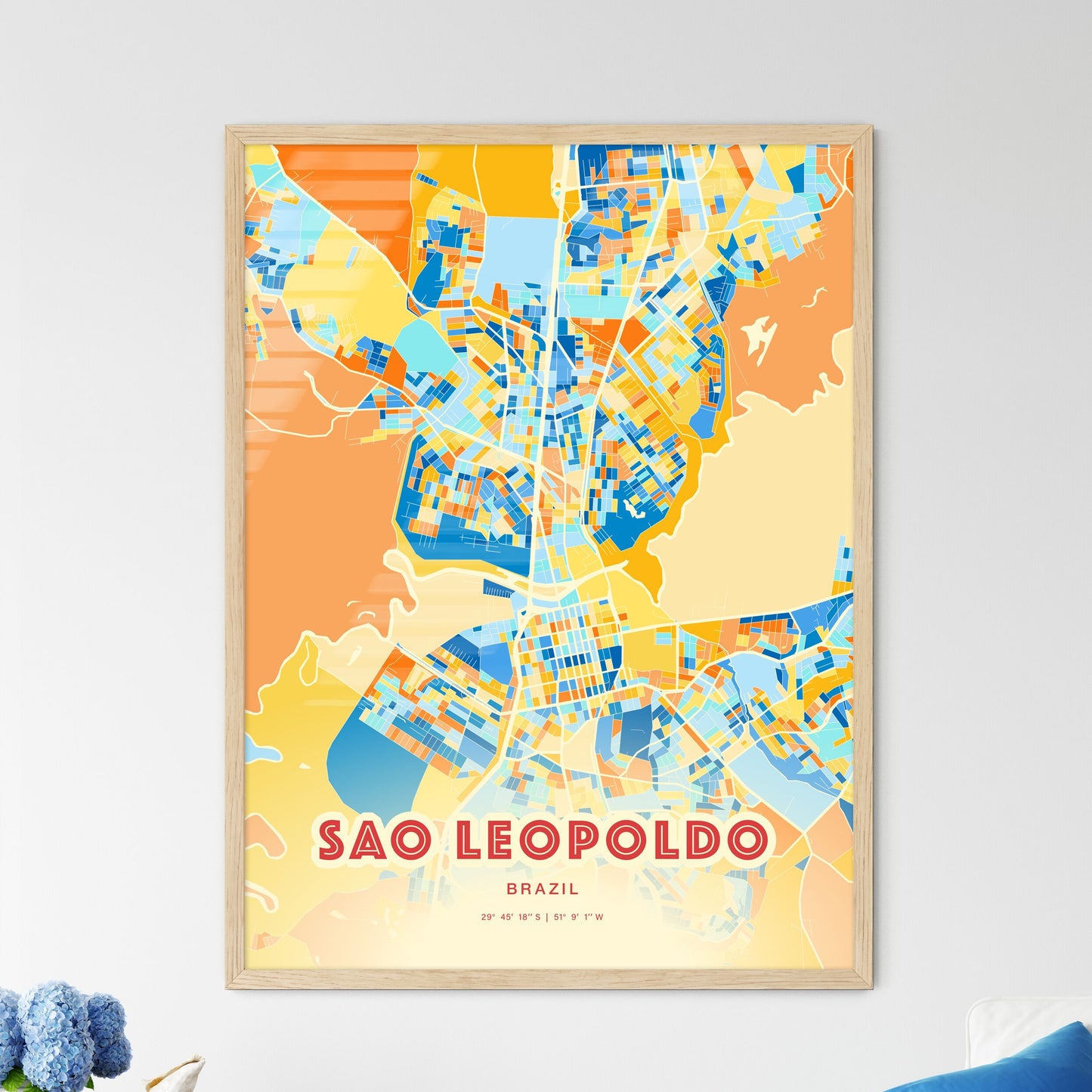 Colorful SAO LEOPOLDO BRAZIL Fine Art Map Blue Orange