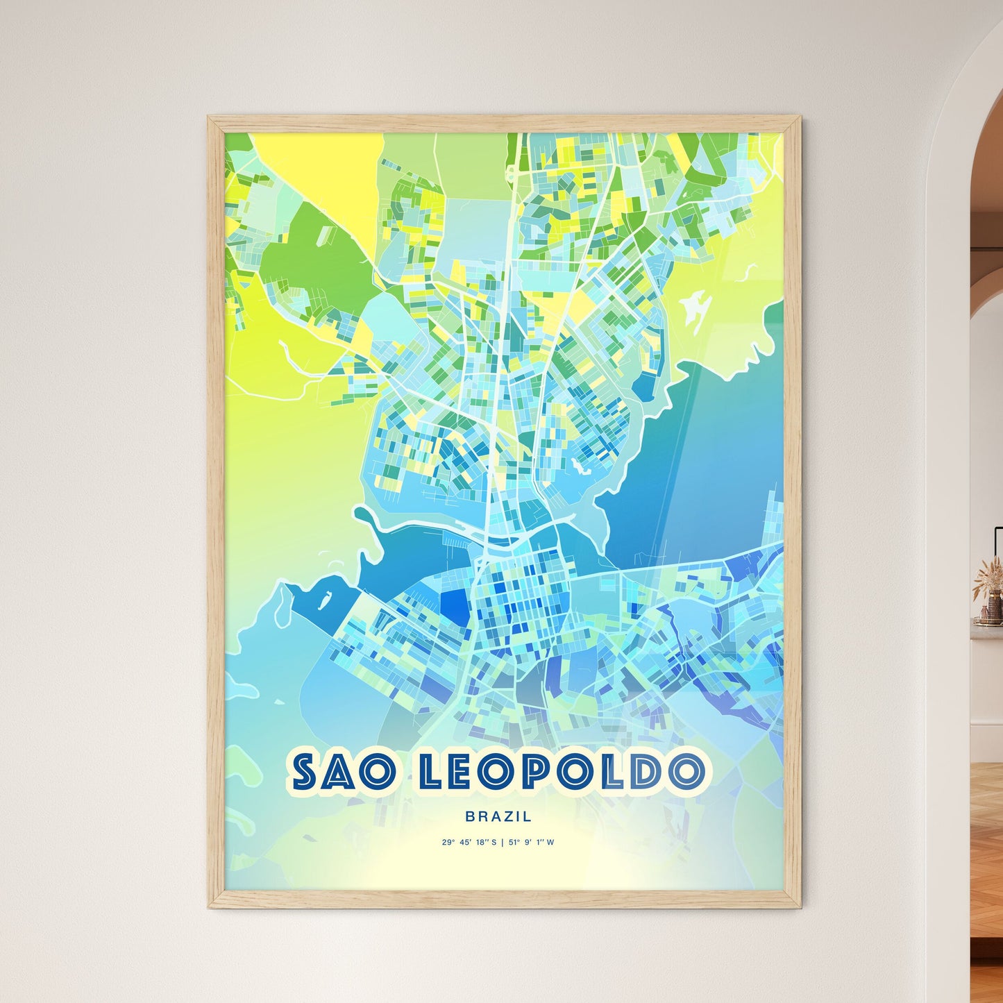 Colorful SAO LEOPOLDO BRAZIL Fine Art Map Cool Blue