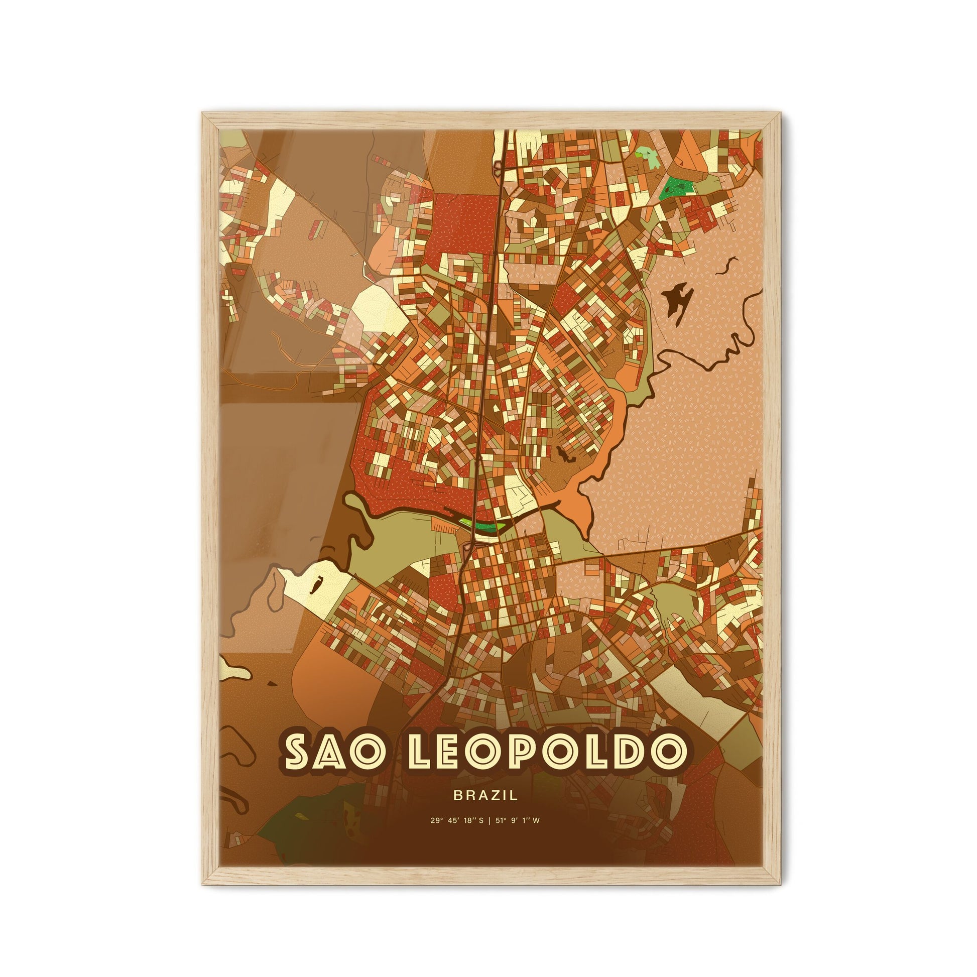 Colorful SAO LEOPOLDO BRAZIL Fine Art Map Farmhouse