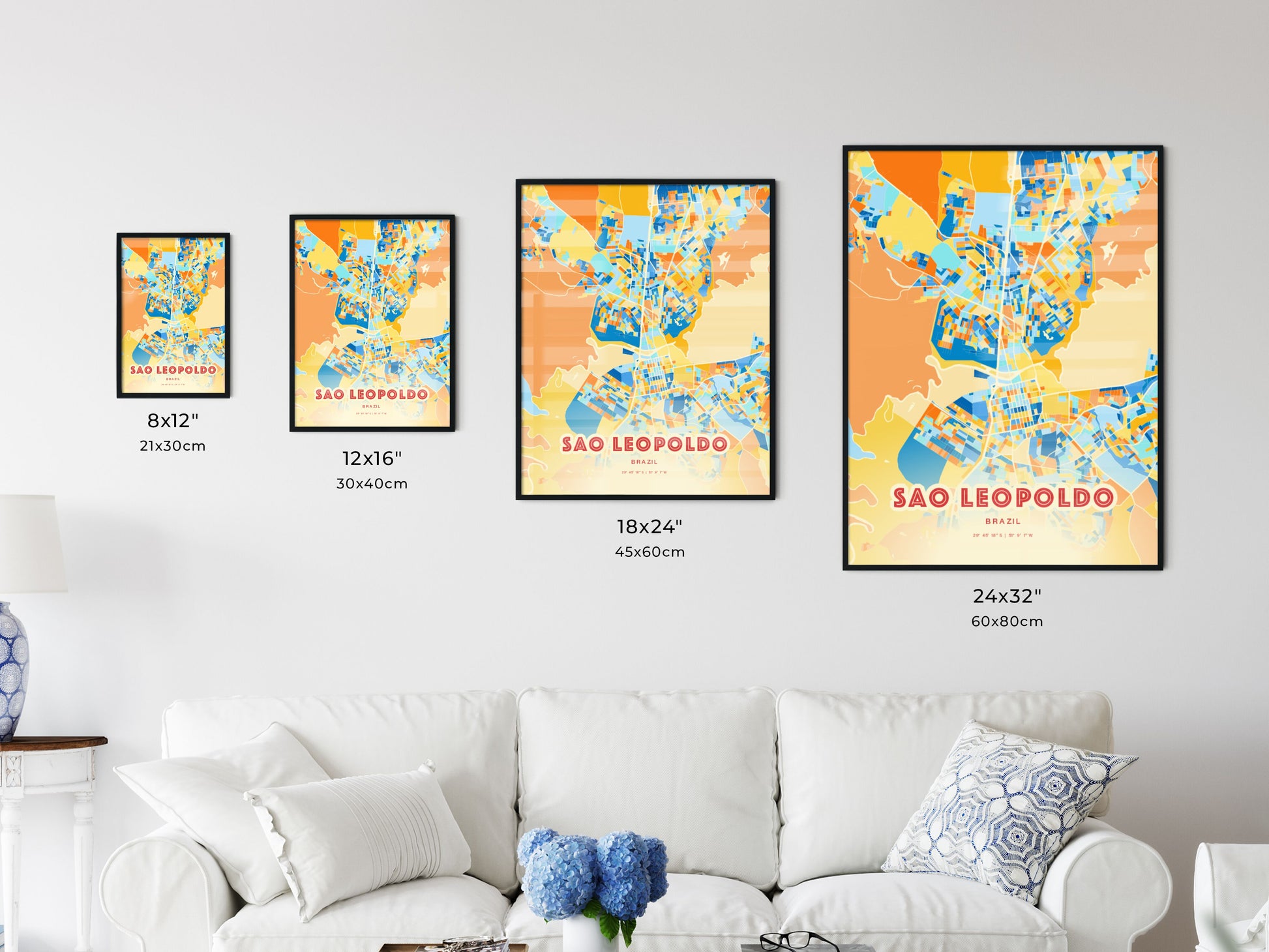 Colorful SAO LEOPOLDO BRAZIL Fine Art Map Blue Orange