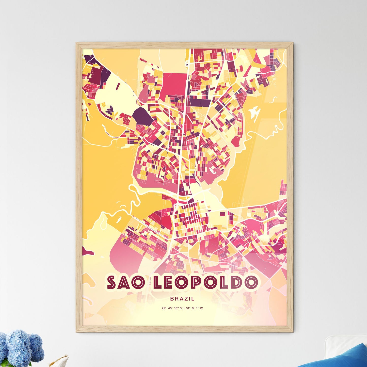 Colorful SAO LEOPOLDO BRAZIL Fine Art Map Hot Red