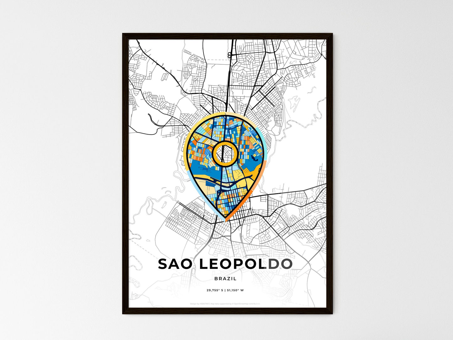 Sao Leopoldo Brazil wedding art map with pointer icon