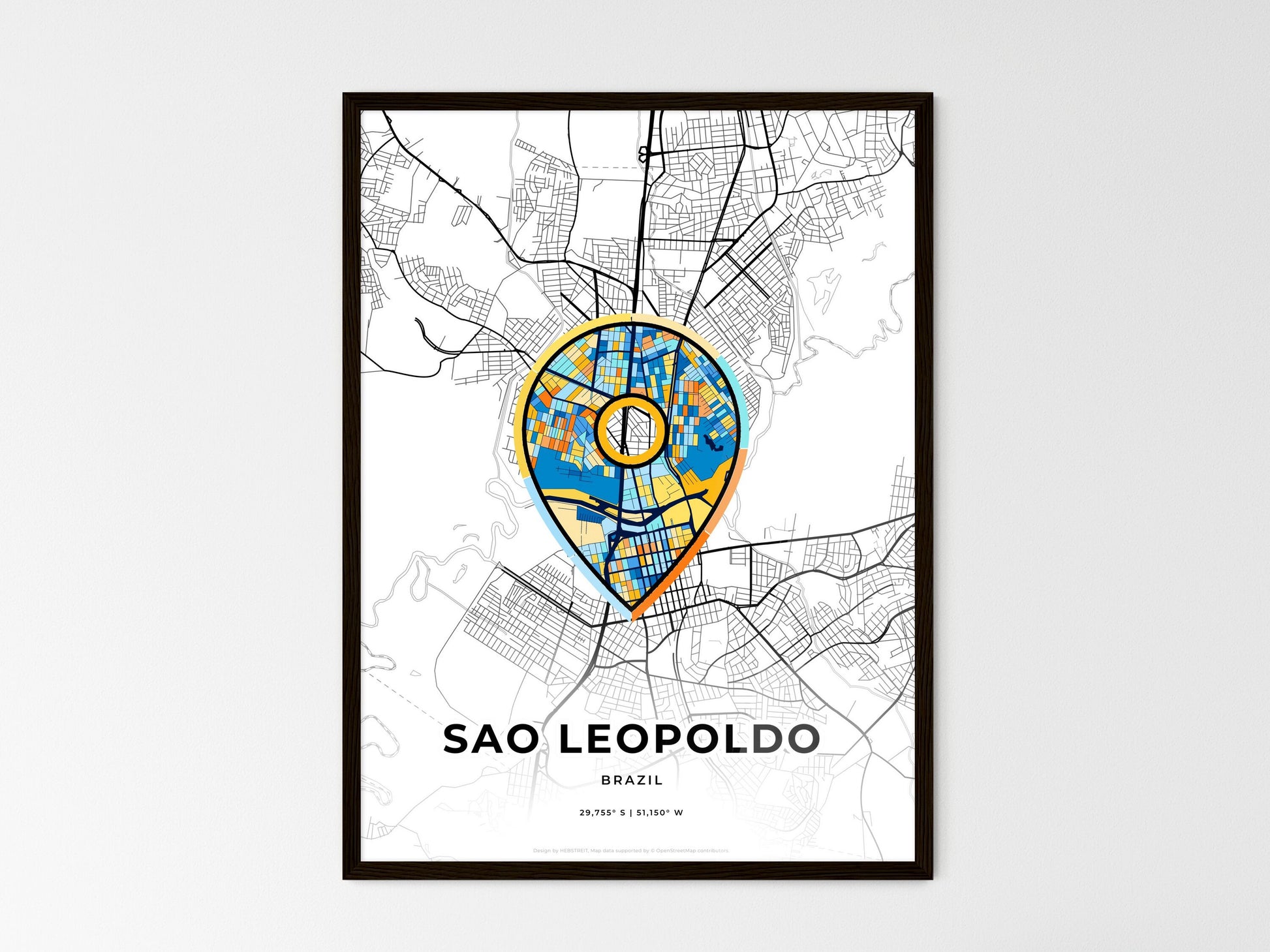 Sao Leopoldo Brazil wedding art map with pointer icon