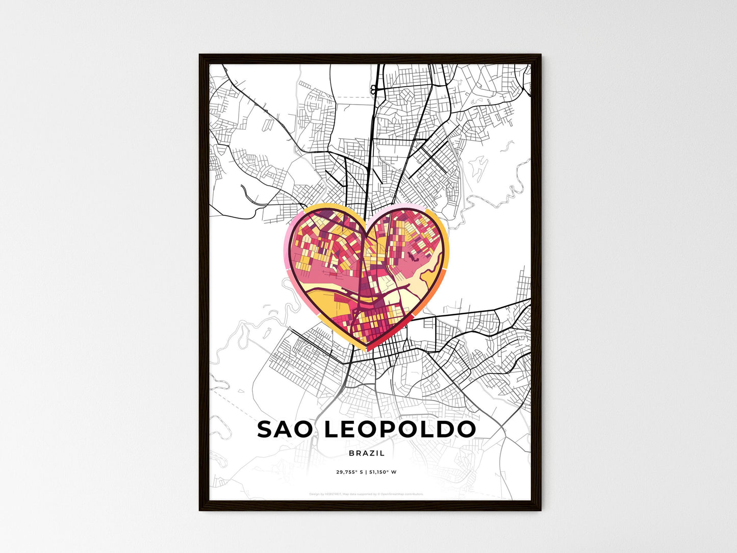 Sao Leopoldo Brazil wedding art map with heart icon