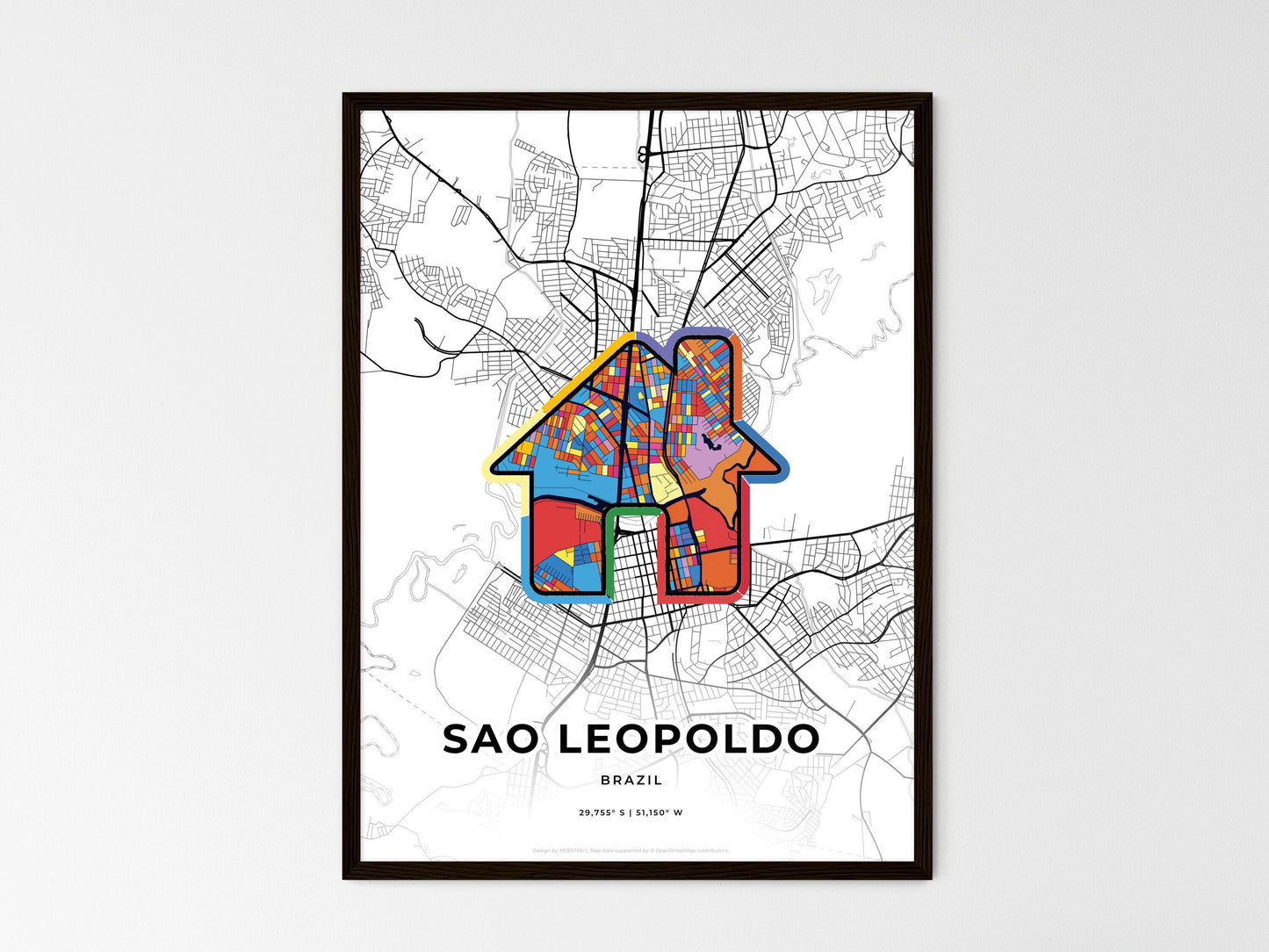 Sao Leopoldo Brazil wedding art map with home icon