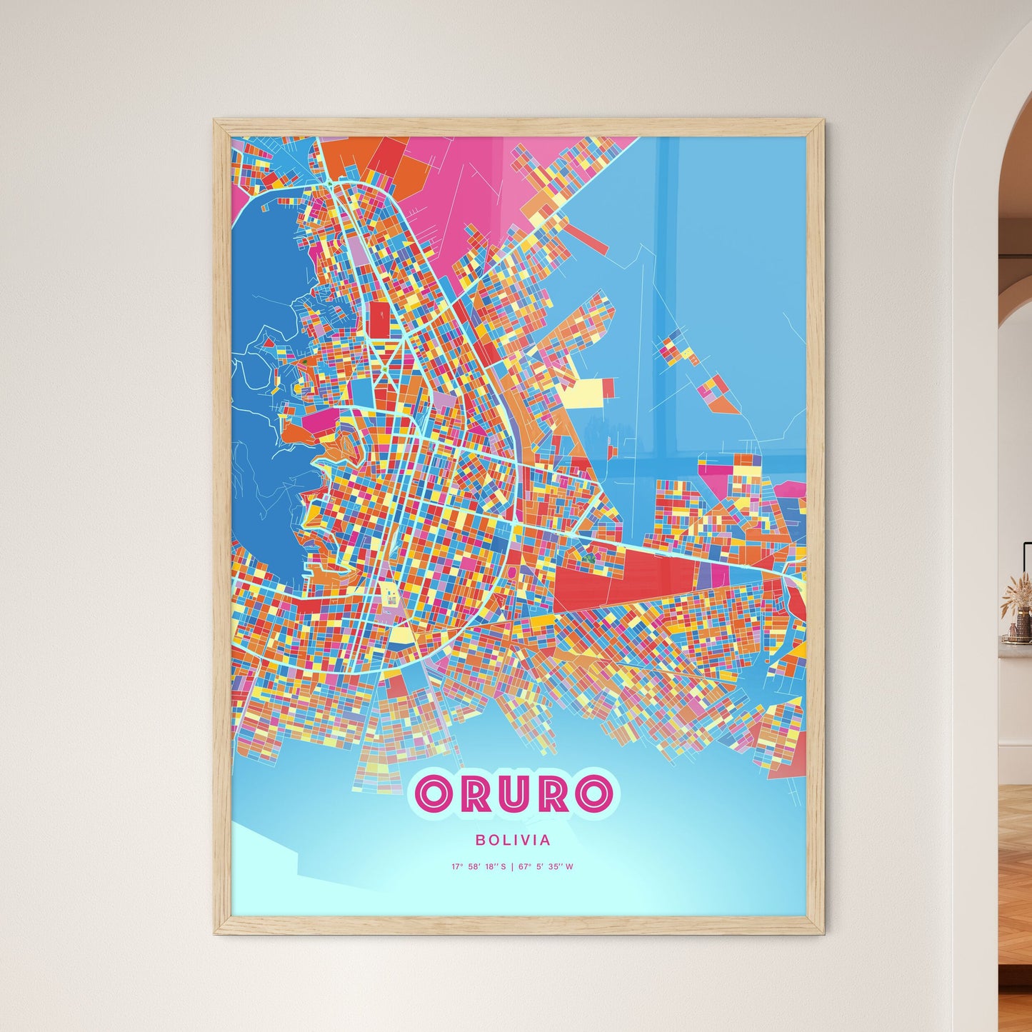 Colorful ORURO BOLIVIA Fine Art Map Crazy Colors