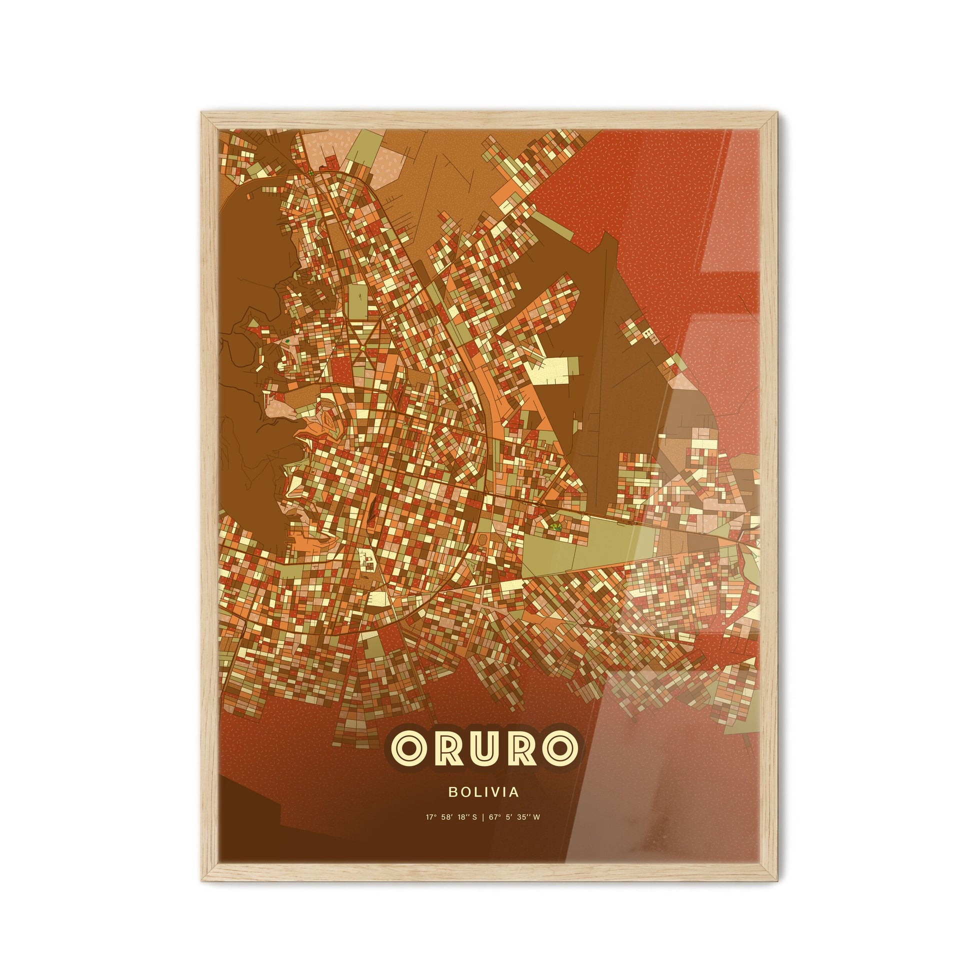 Colorful ORURO BOLIVIA Fine Art Map Farmhouse