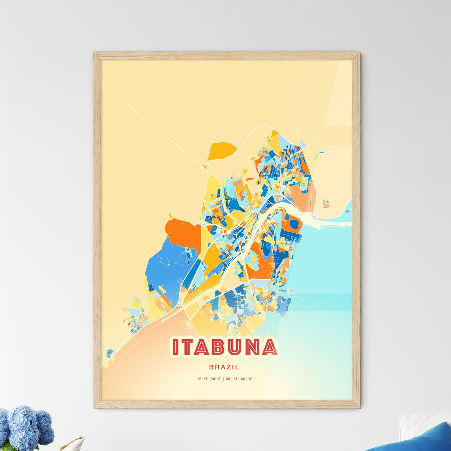 Colorful ITABUNA BRAZIL Fine Art Map Blue Orange