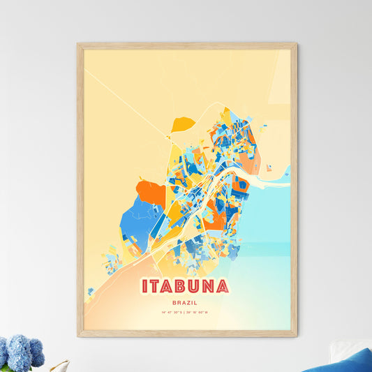 Colorful ITABUNA BRAZIL Fine Art Map Blue Orange