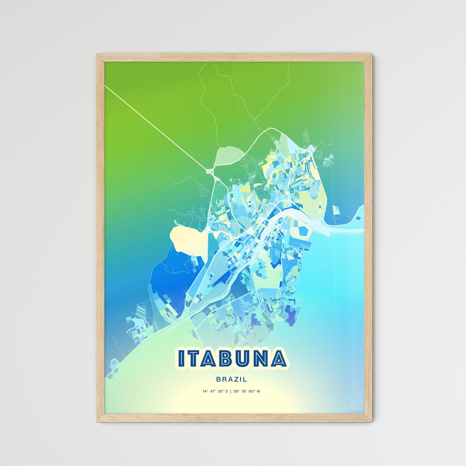 Colorful ITABUNA BRAZIL Fine Art Map Cool Blue