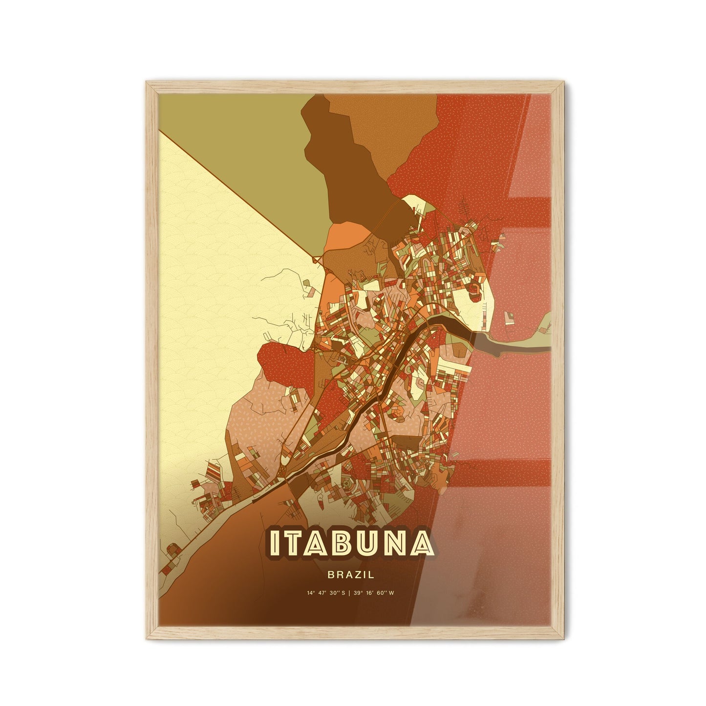 Colorful ITABUNA BRAZIL Fine Art Map Farmhouse