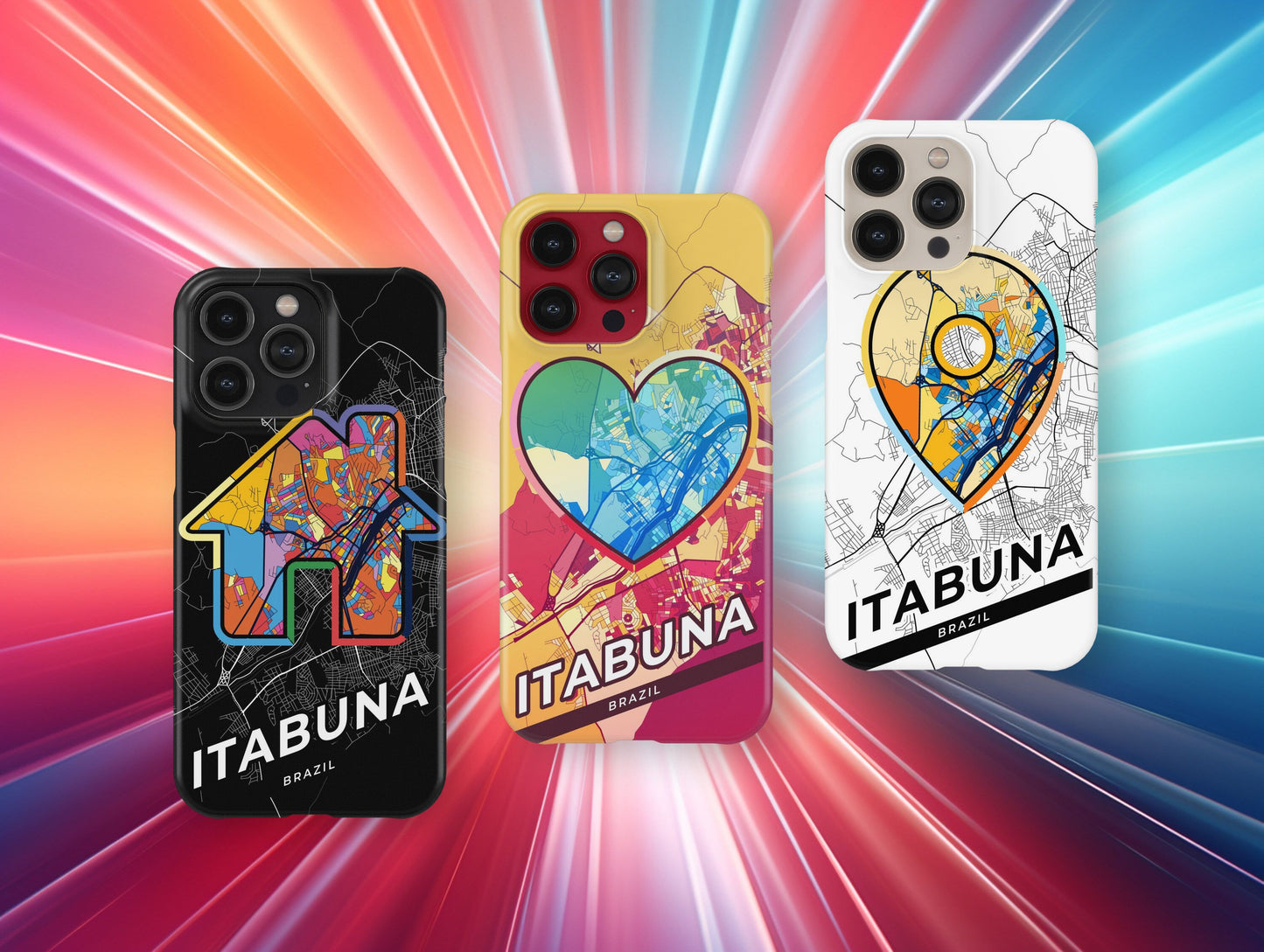 Itabuna Brazil slim phone case with colorful icon. Birthday, wedding or housewarming gift. Couple match cases.