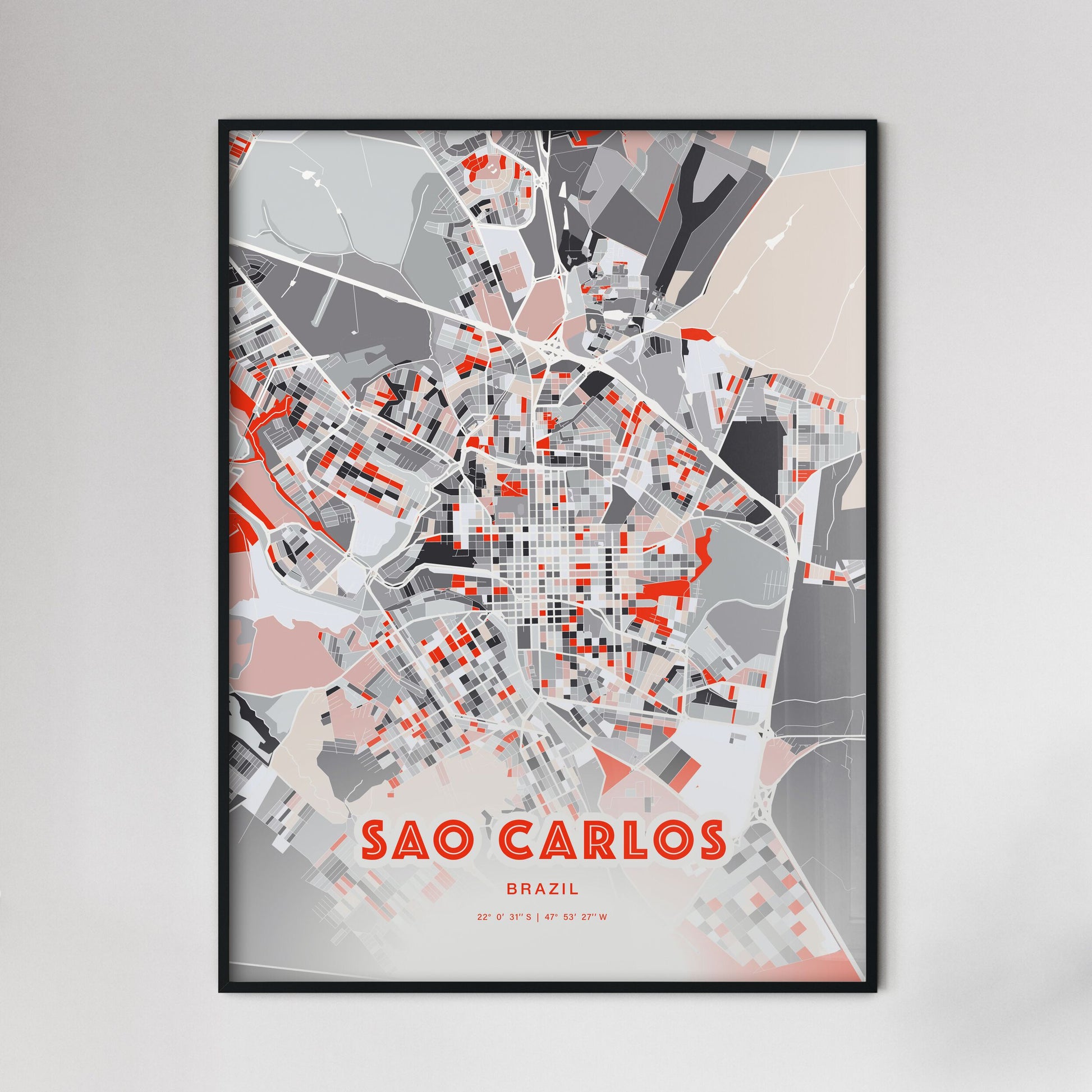 Colorful SAO CARLOS BRAZIL Fine Art Map Modern