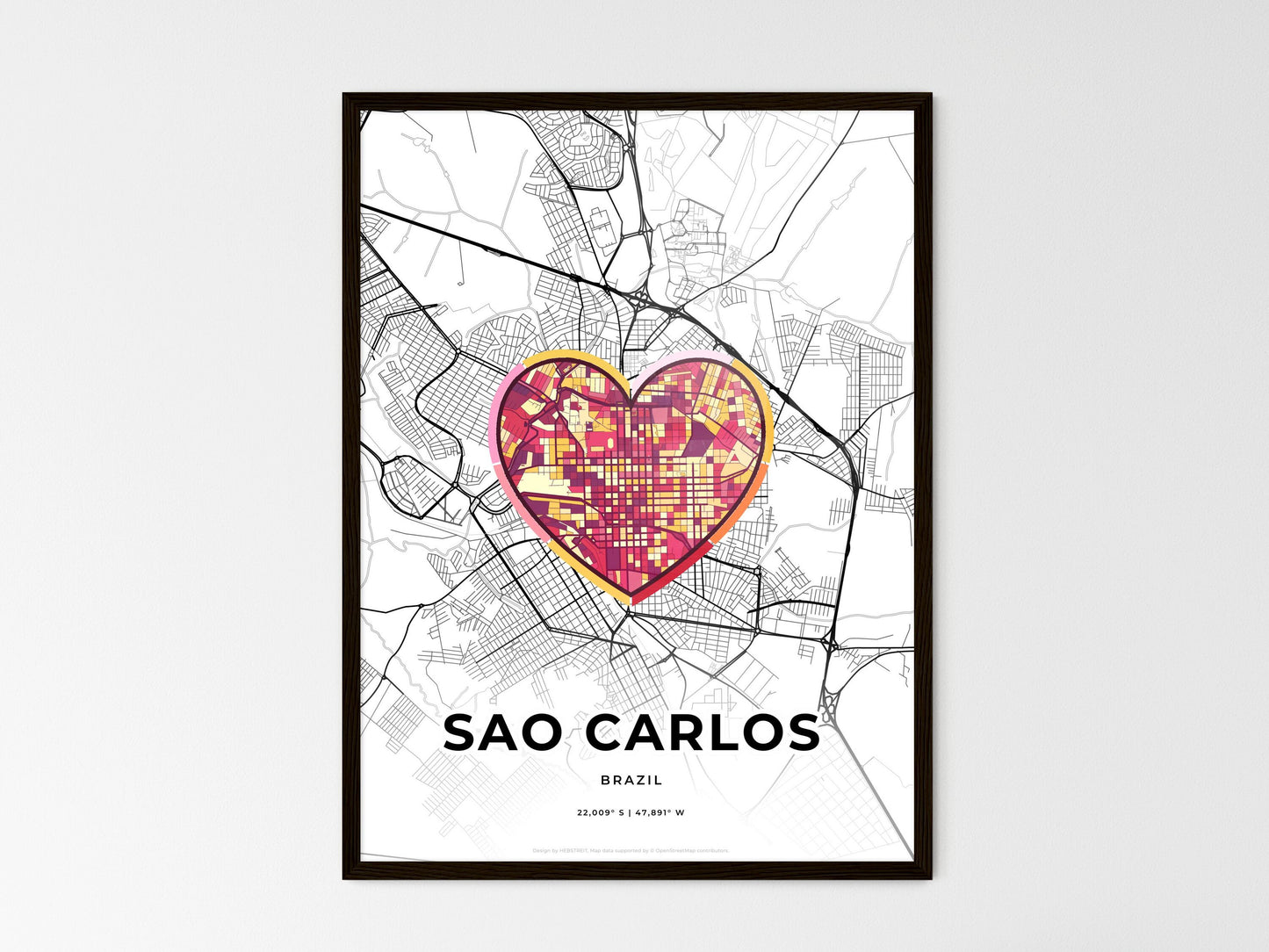 Sao Carlos Brazil wedding art map with heart icon