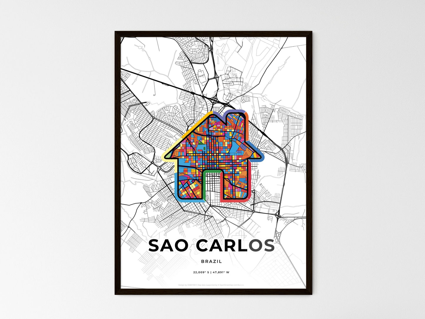 Sao Carlos Brazil wedding art map with home icon