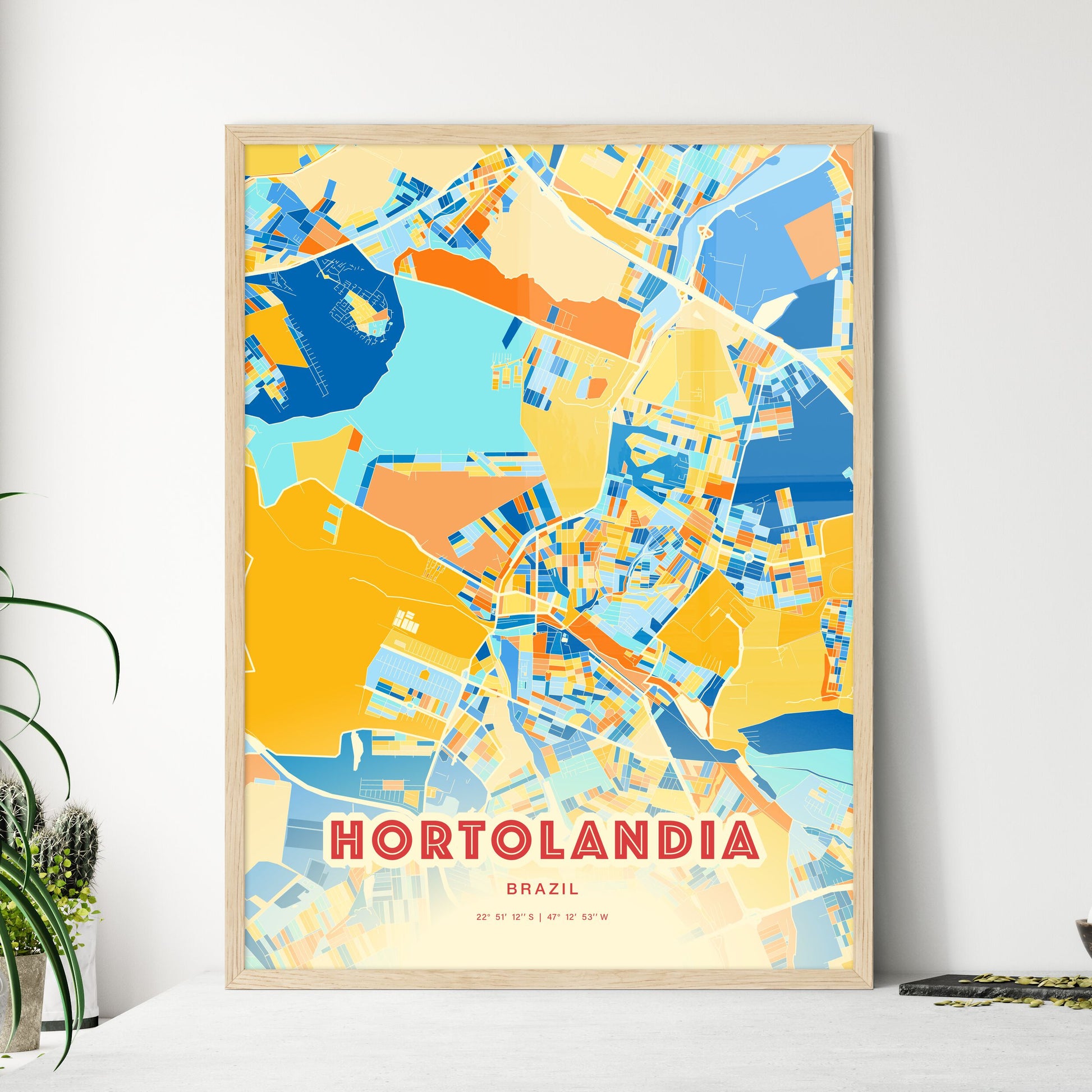 Colorful HORTOLANDIA BRAZIL Fine Art Map Blue Orange