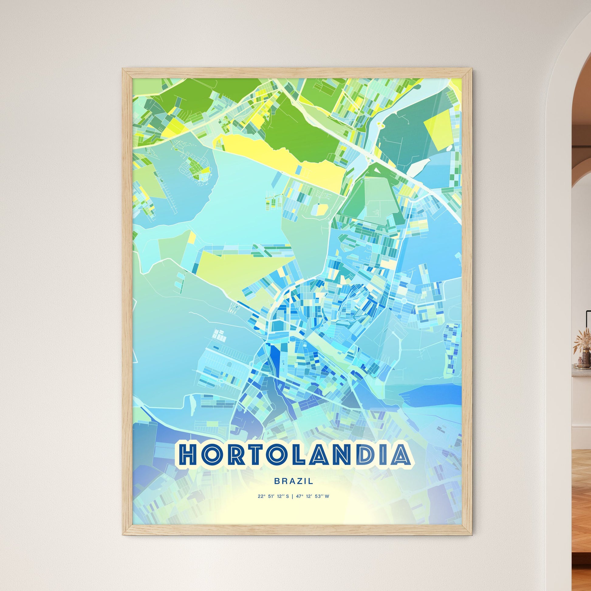 Colorful HORTOLANDIA BRAZIL Fine Art Map Cool Blue