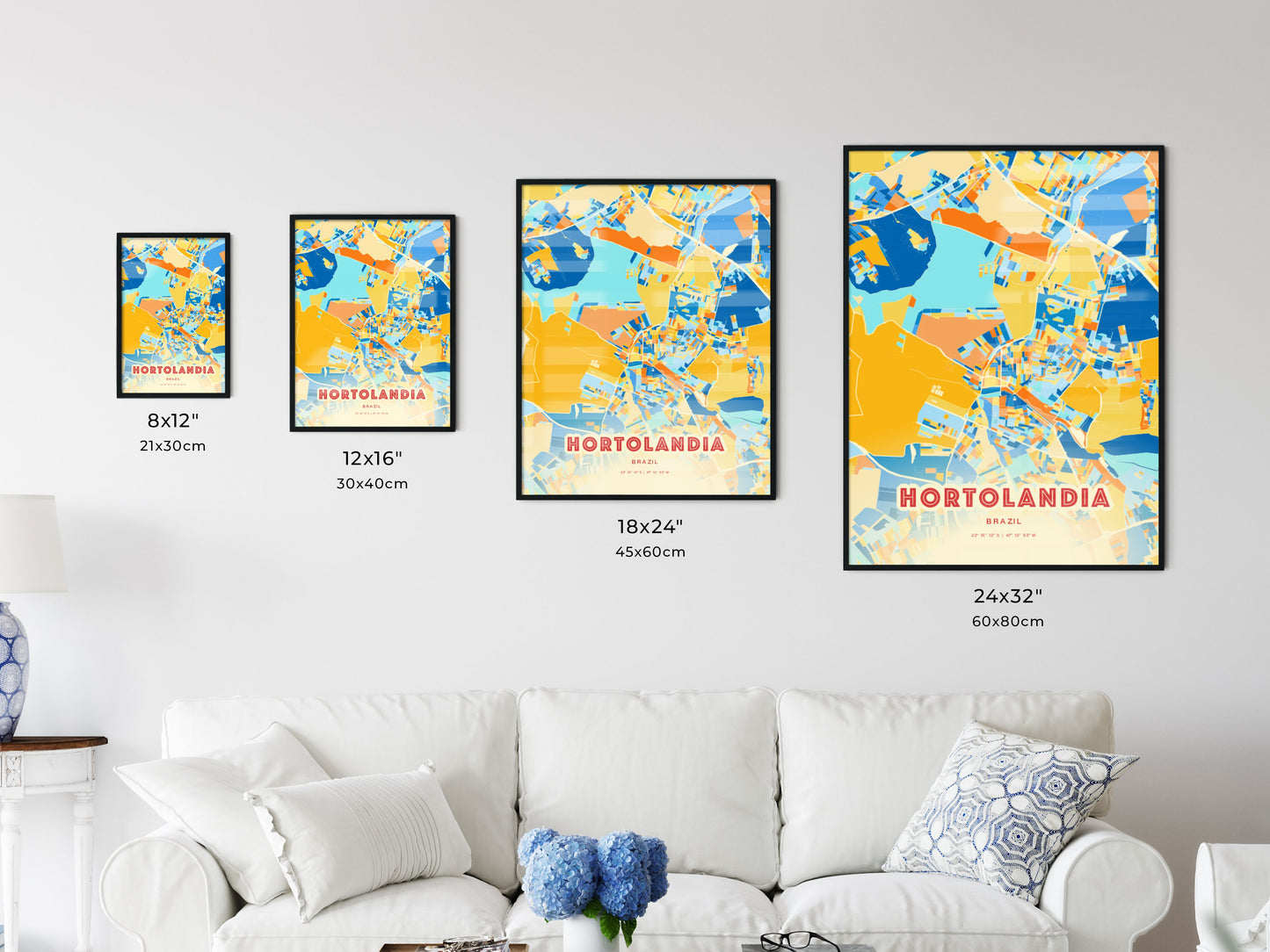 Colorful HORTOLANDIA BRAZIL Fine Art Map Blue Orange