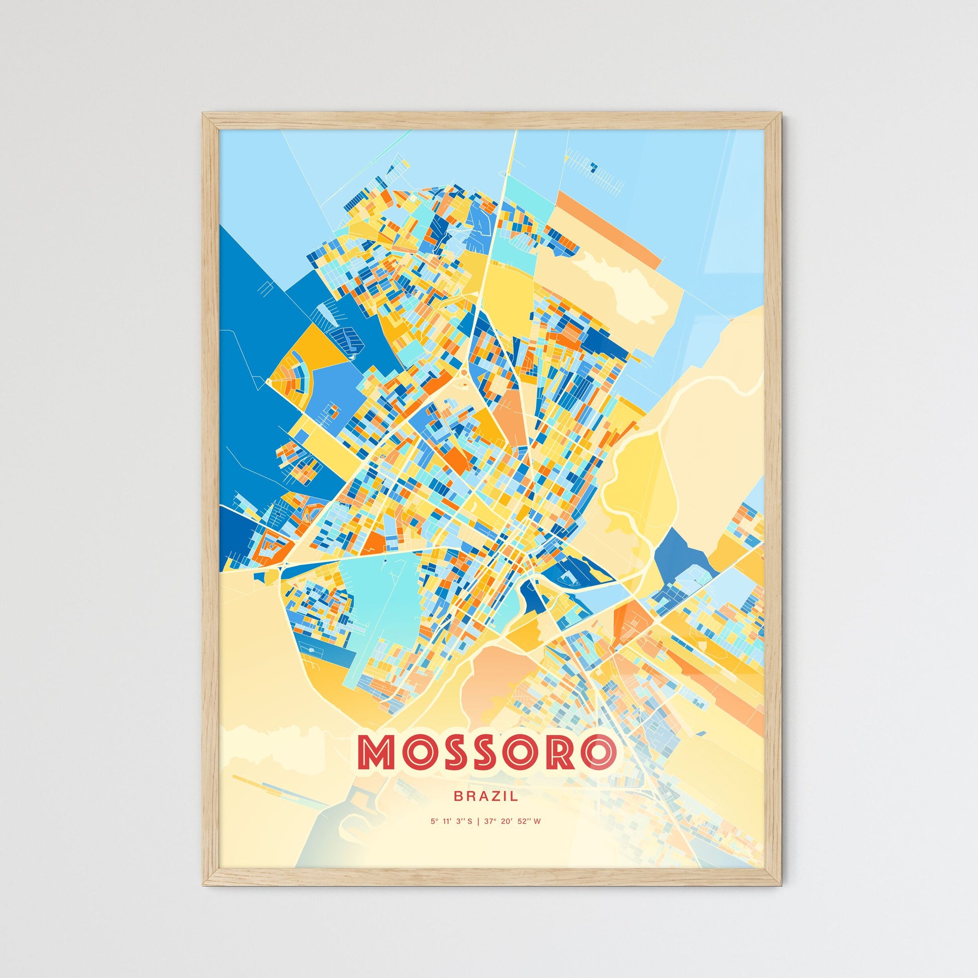 Colorful MOSSORO BRAZIL Fine Art Map Blue Orange