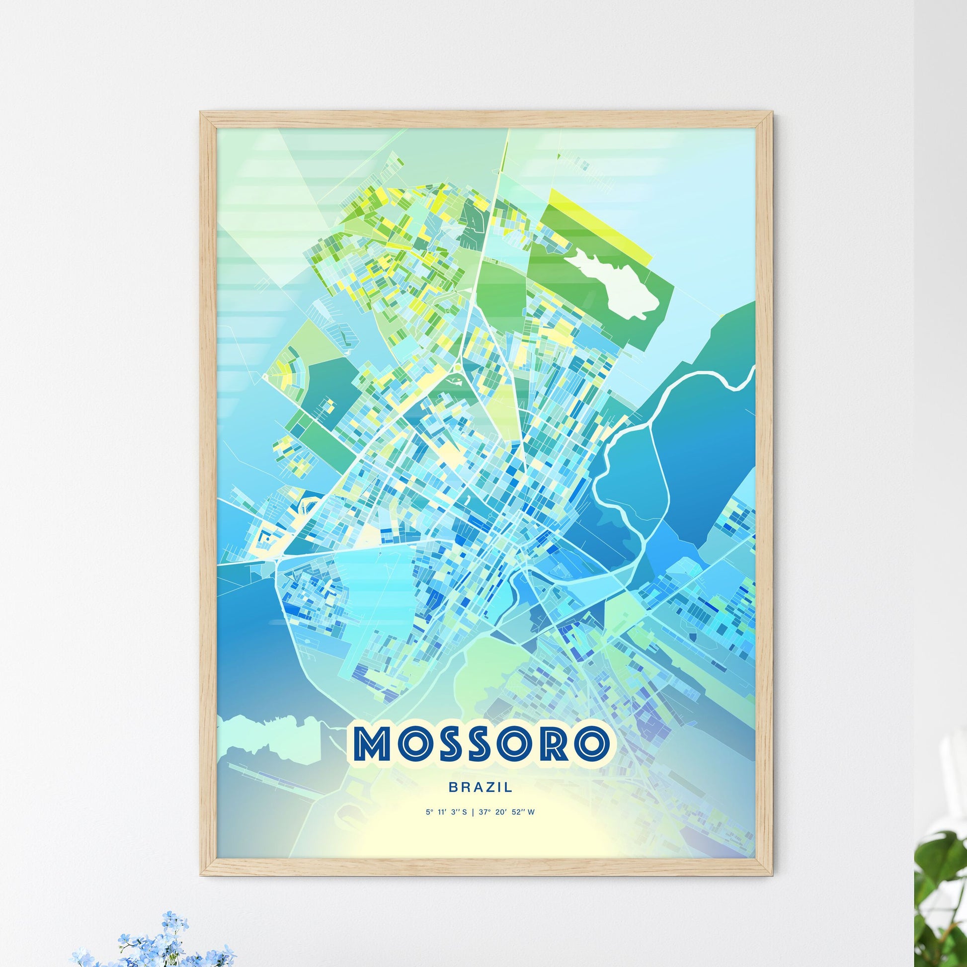 Colorful MOSSORO BRAZIL Fine Art Map Cool Blue