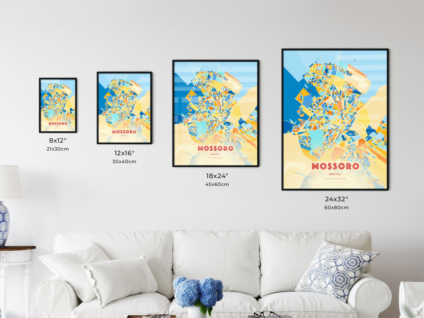 Colorful MOSSORO BRAZIL Fine Art Map Blue Orange