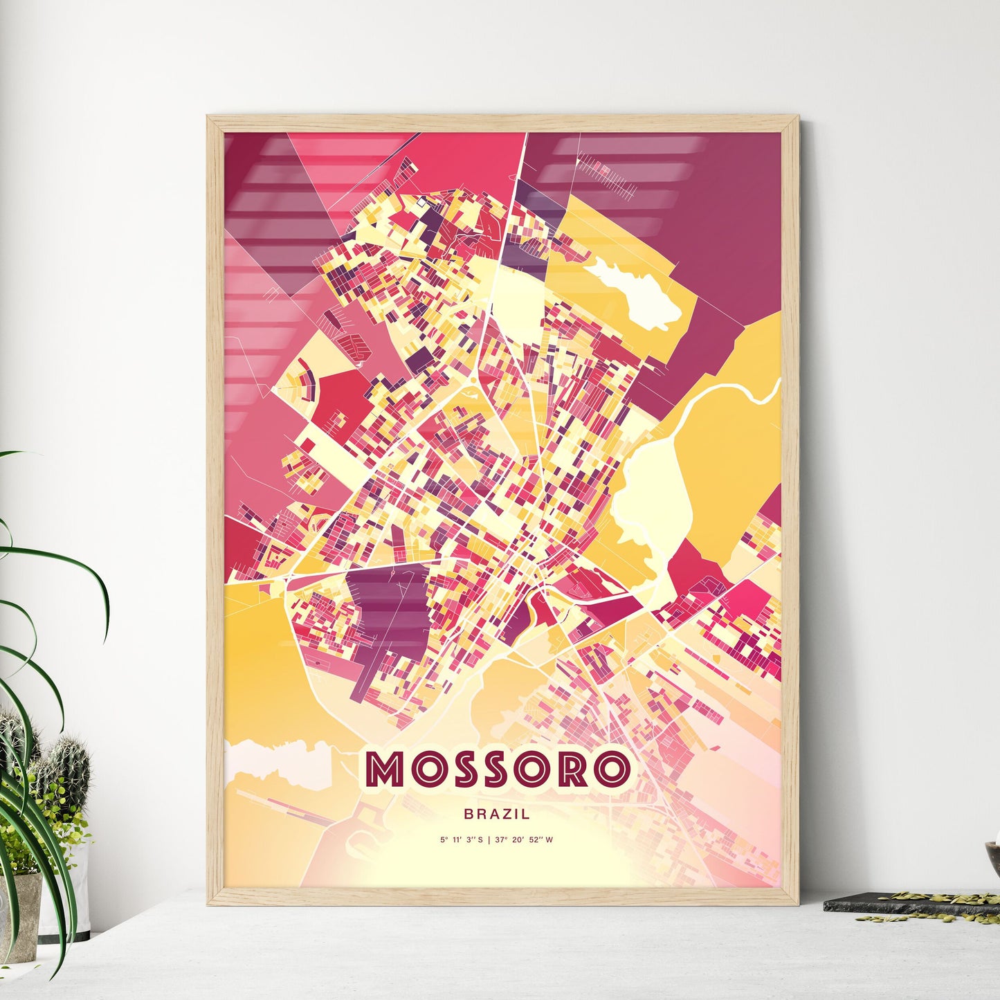 Colorful MOSSORO BRAZIL Fine Art Map Hot Red