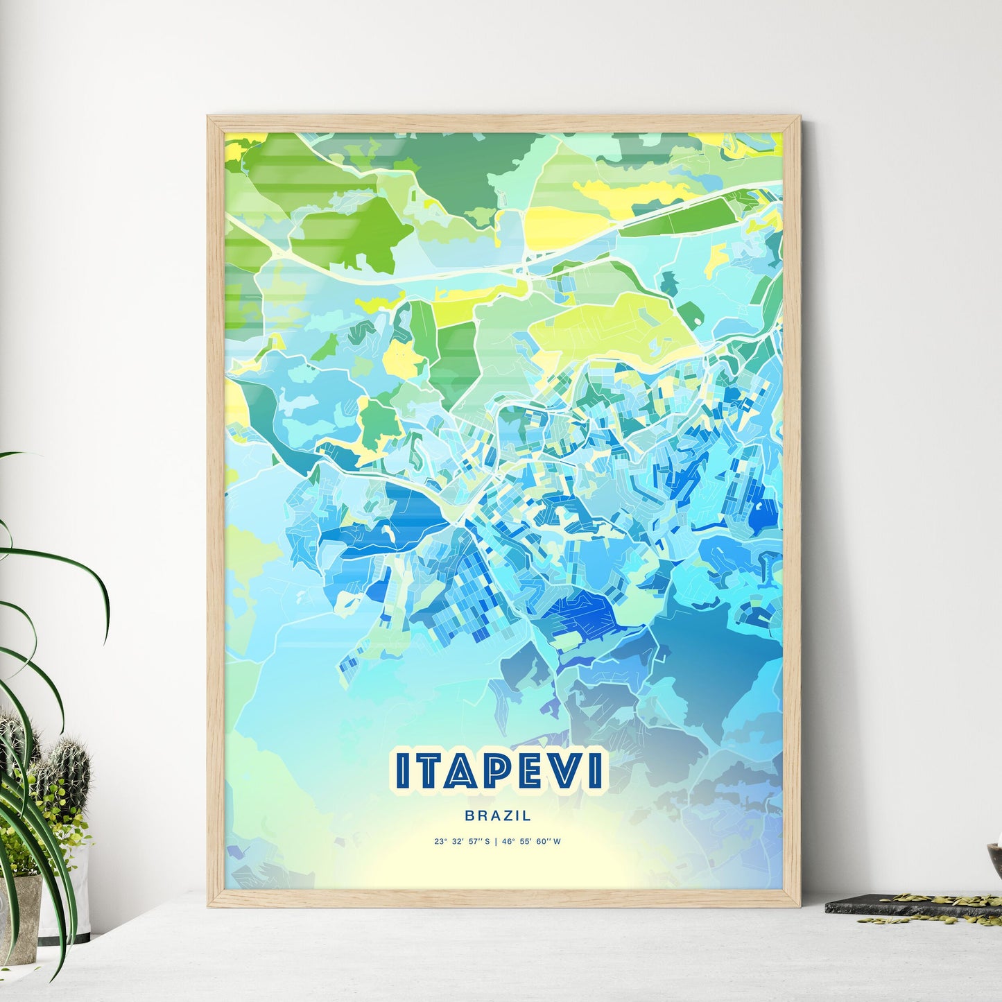 Colorful ITAPEVI BRAZIL Fine Art Map Cool Blue