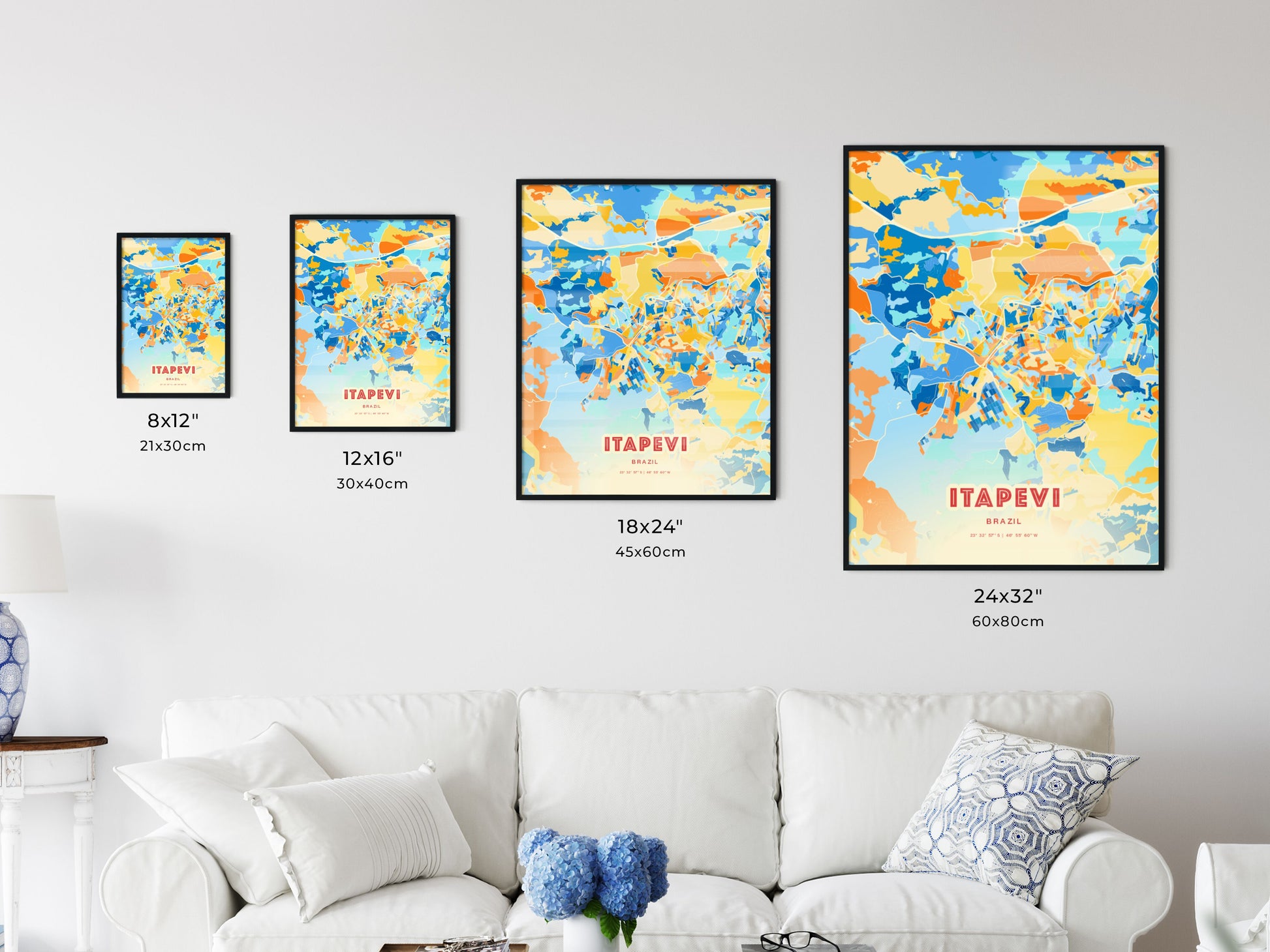 Colorful ITAPEVI BRAZIL Fine Art Map Blue Orange