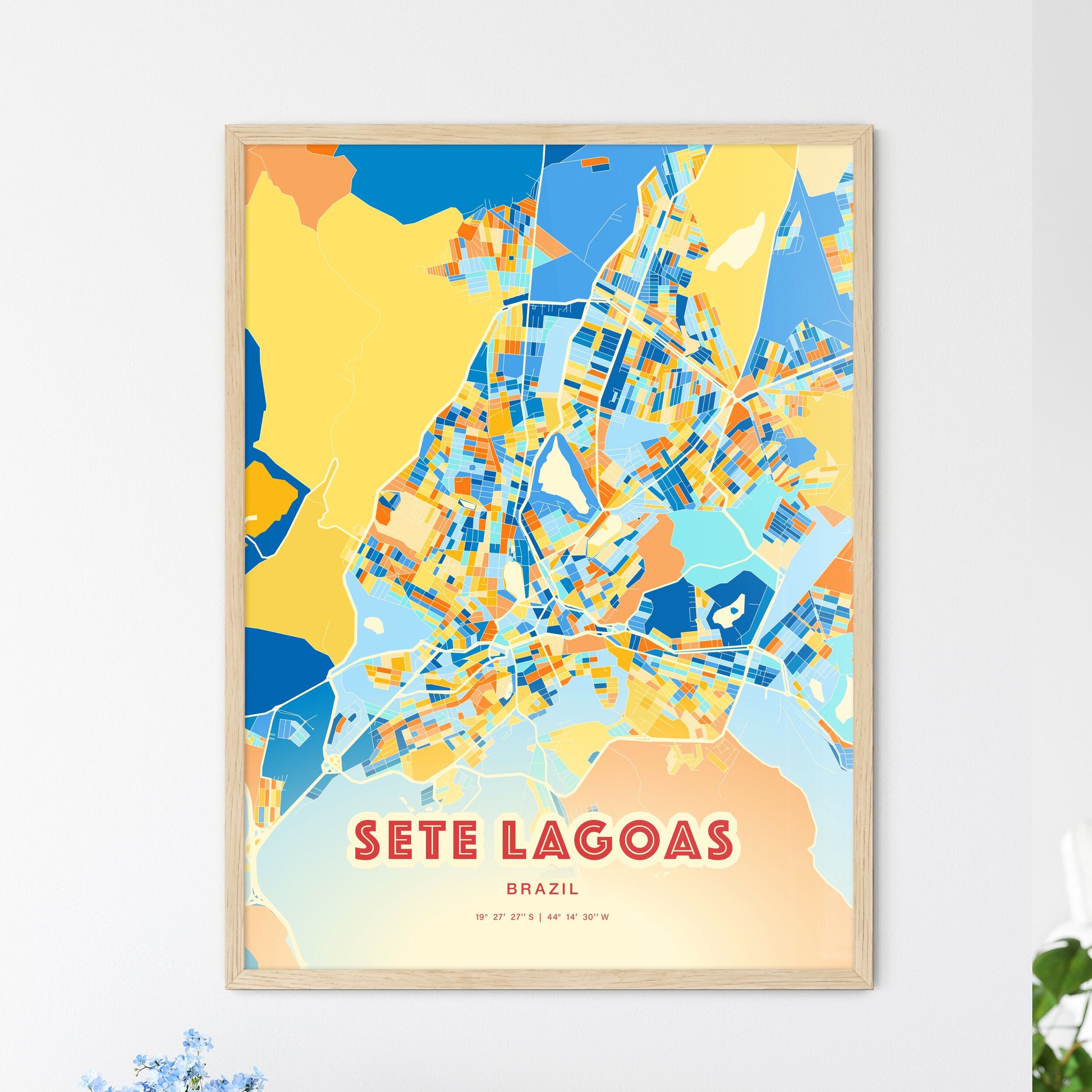 Colorful SETE LAGOAS BRAZIL Fine Art Map Blue Orange