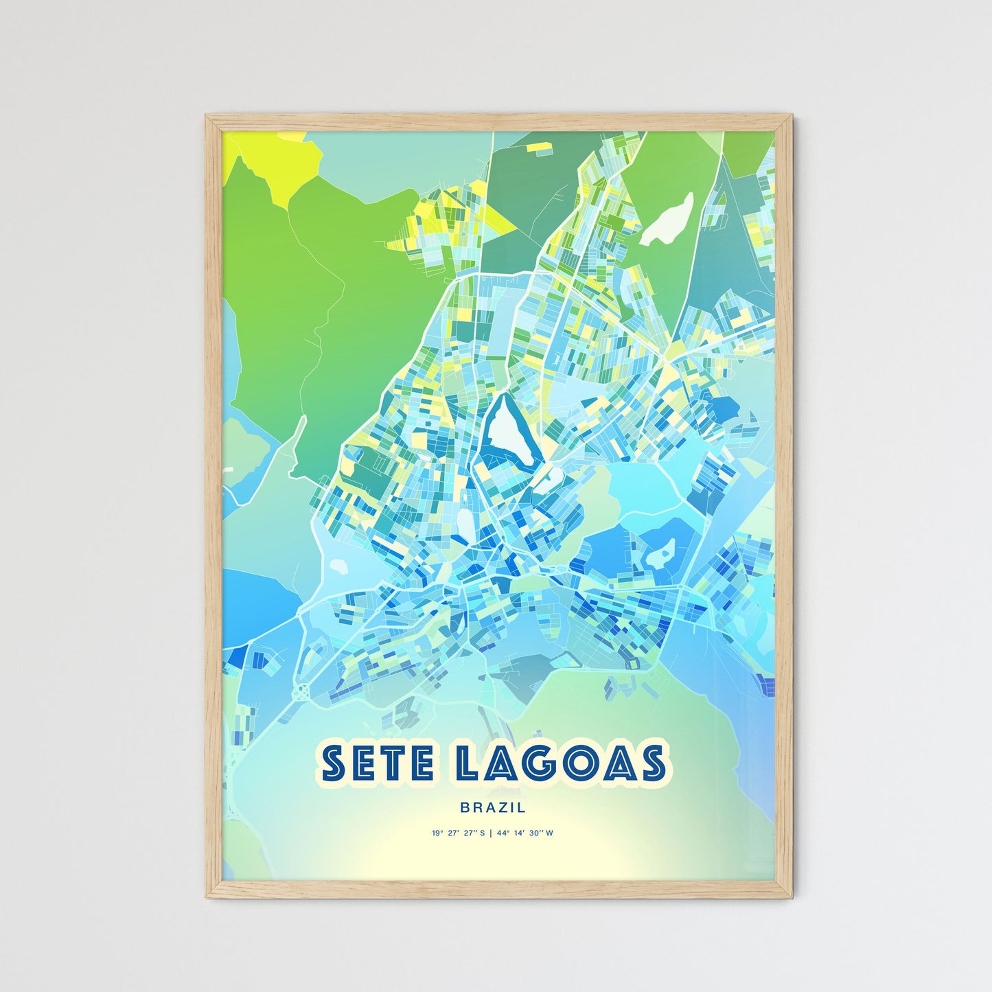 Colorful SETE LAGOAS BRAZIL Fine Art Map Cool Blue