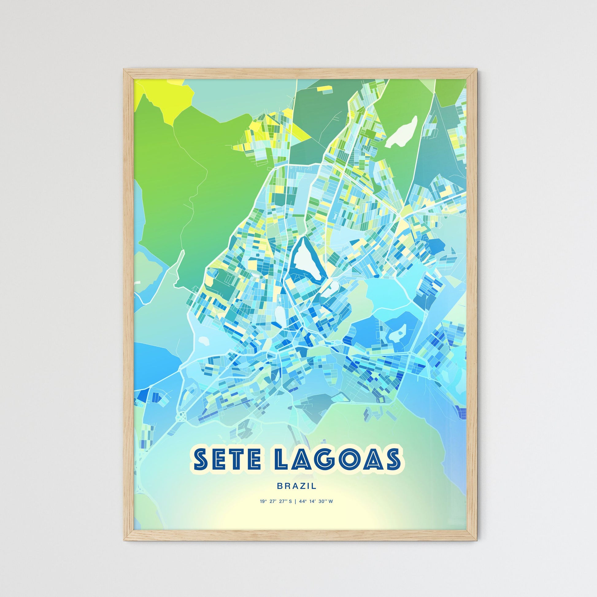 Colorful SETE LAGOAS BRAZIL Fine Art Map Cool Blue