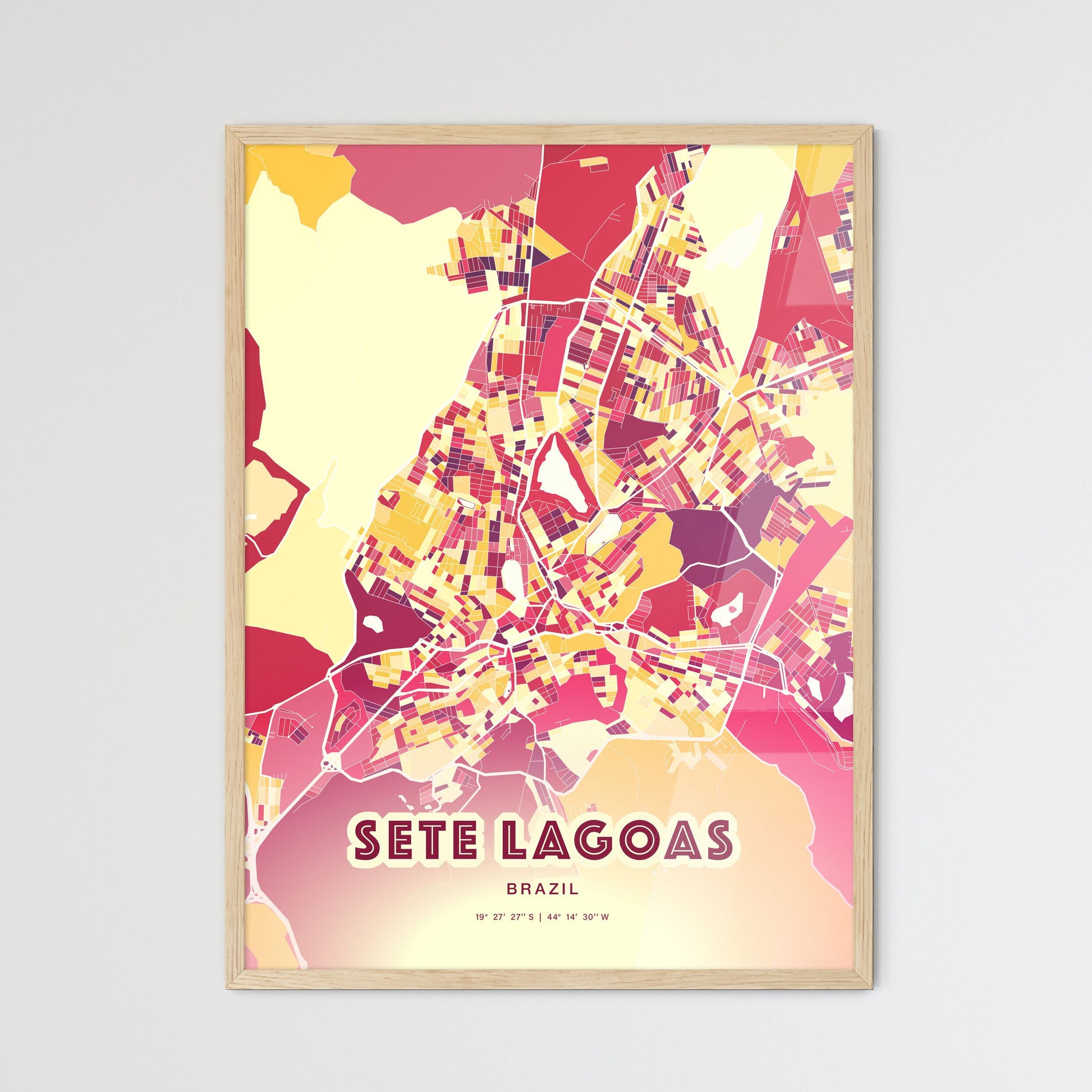 Colorful SETE LAGOAS BRAZIL Fine Art Map Hot Red