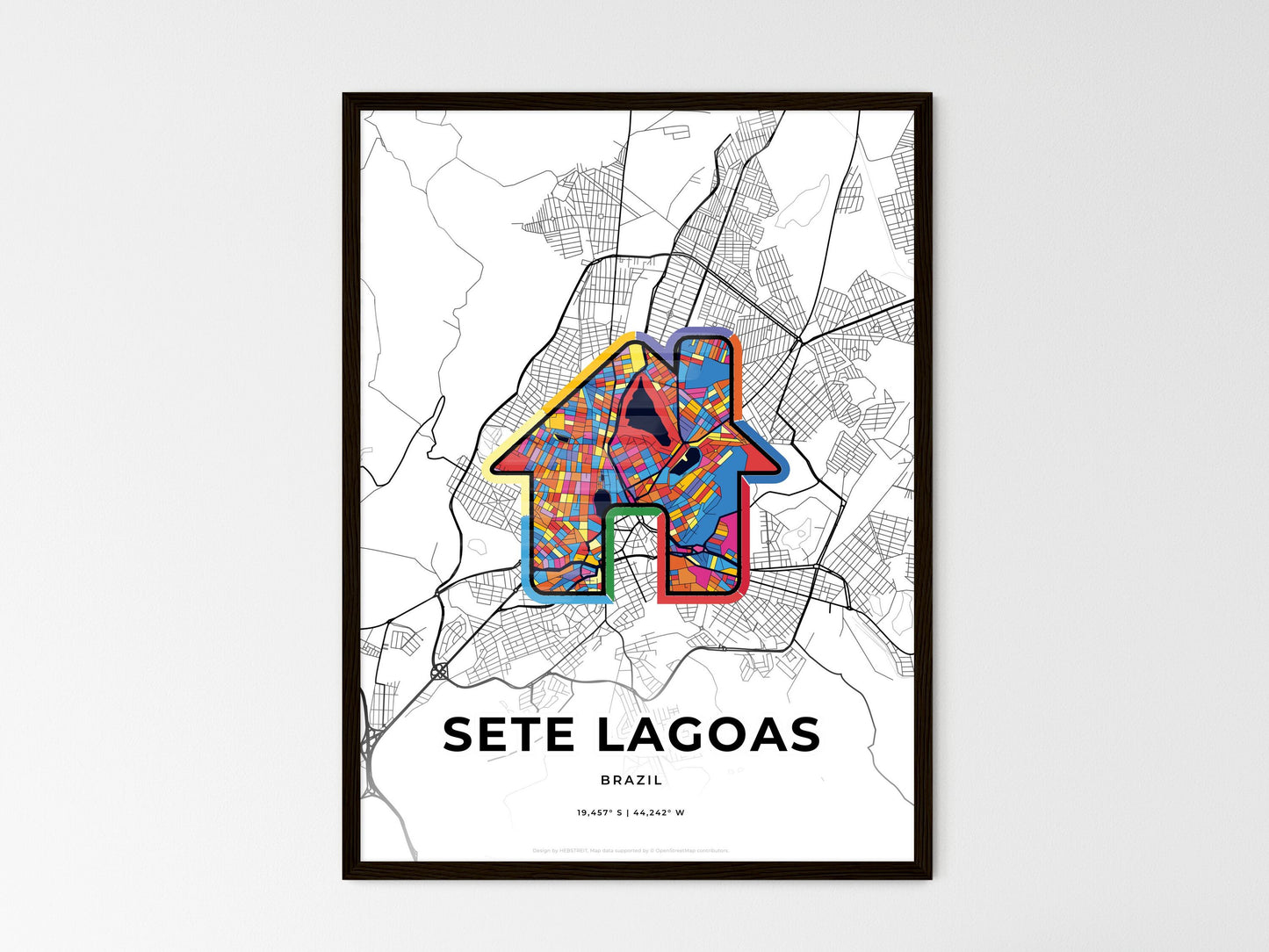 SETE LAGOAS BRAZIL minimal art map with a colorful icon. Style 3